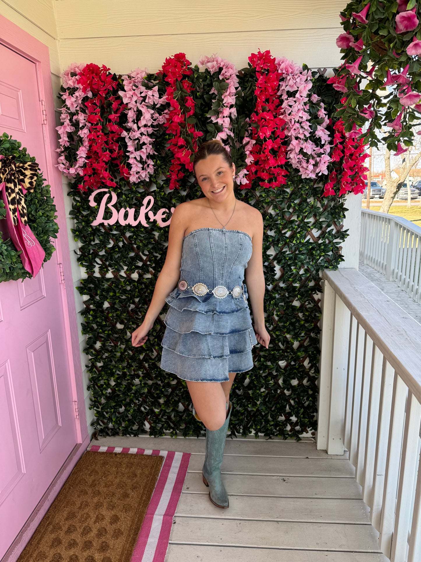 Denim Ruffles Tiered Dress