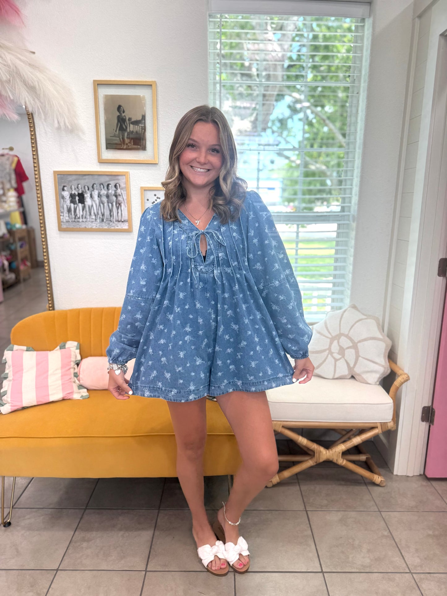 Floral Denim Romper
