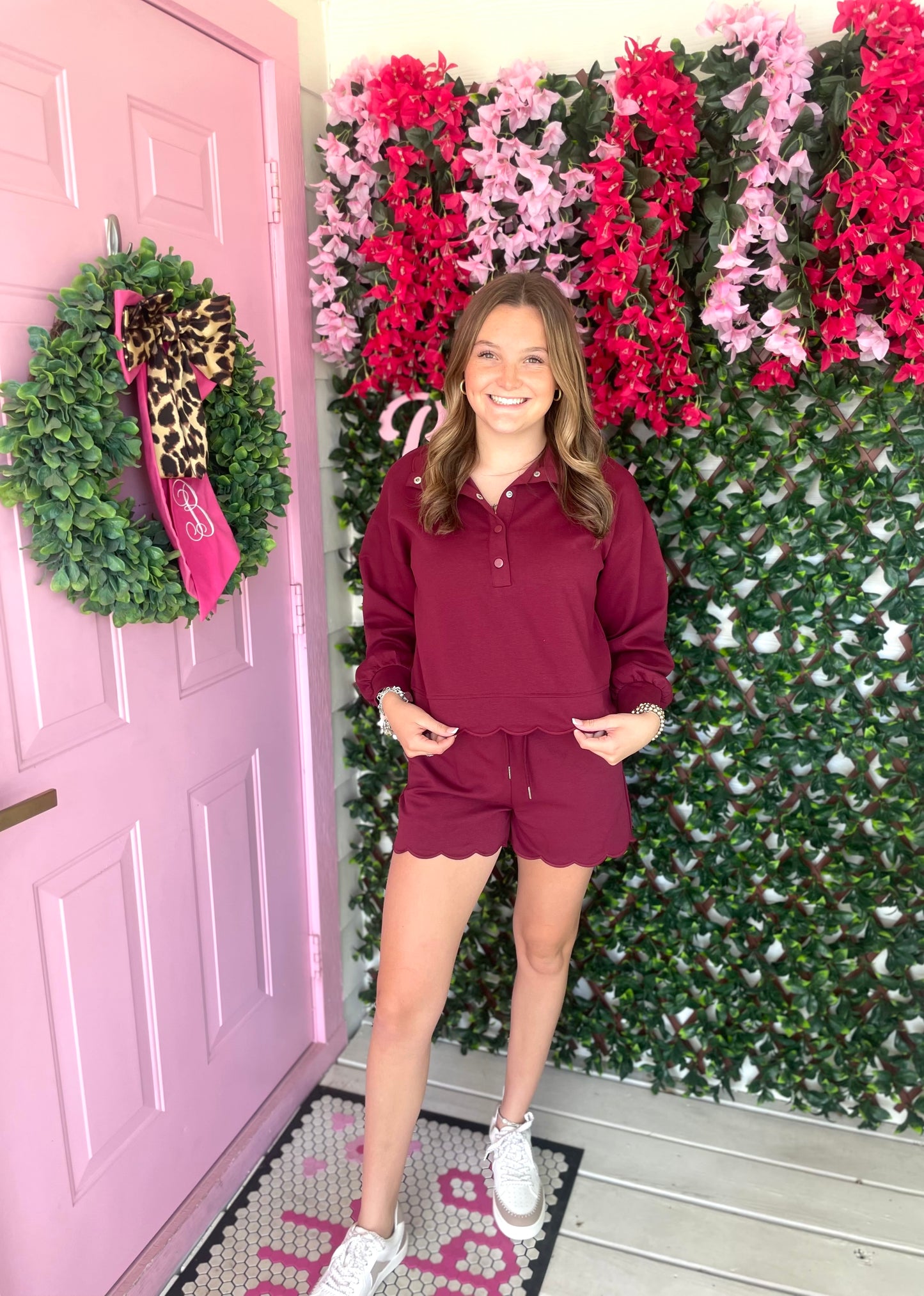 Maroon Scalloped Short Set