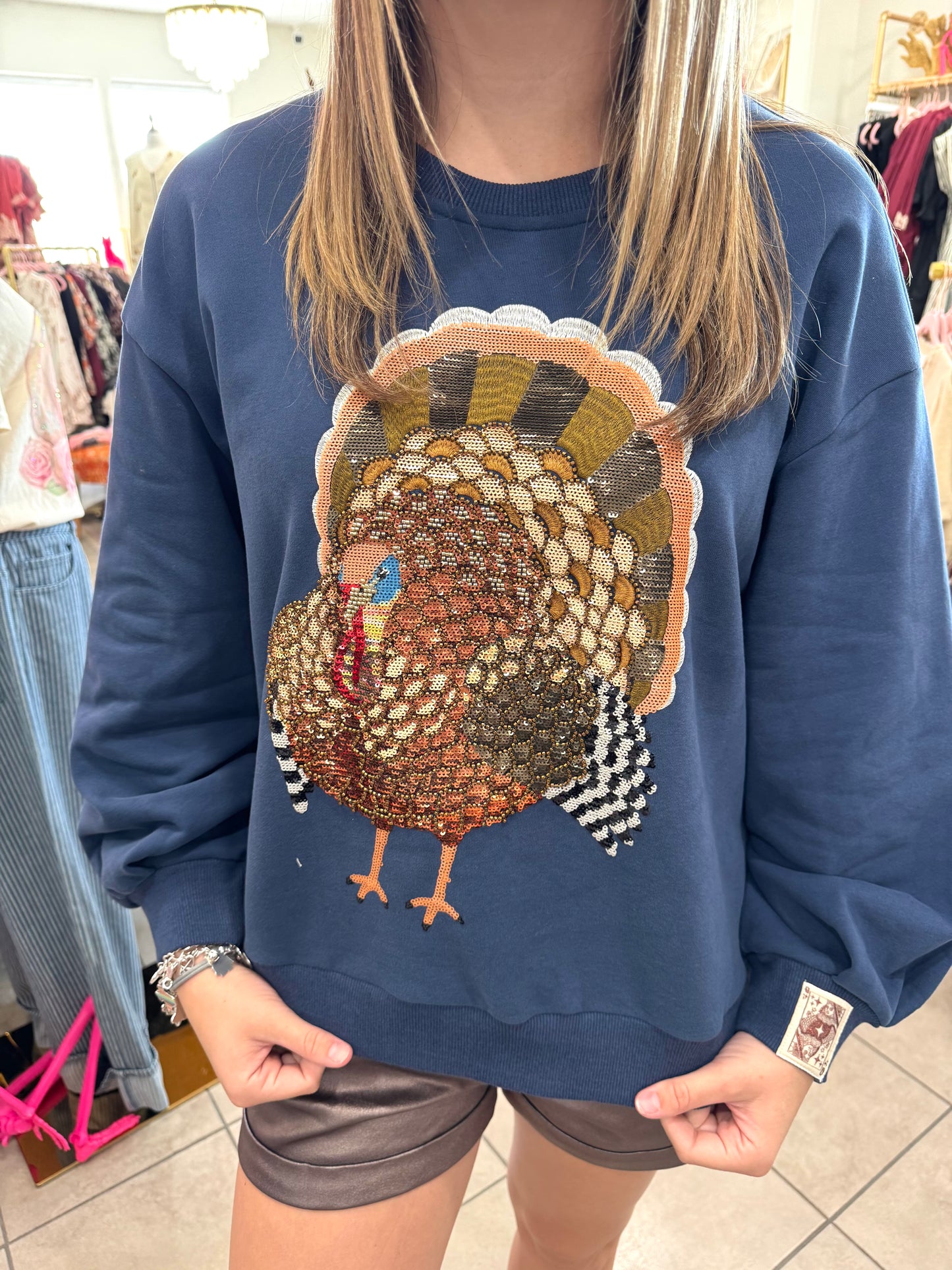 Queen Of Sparkles Navy Big Turkey Sweatshirt