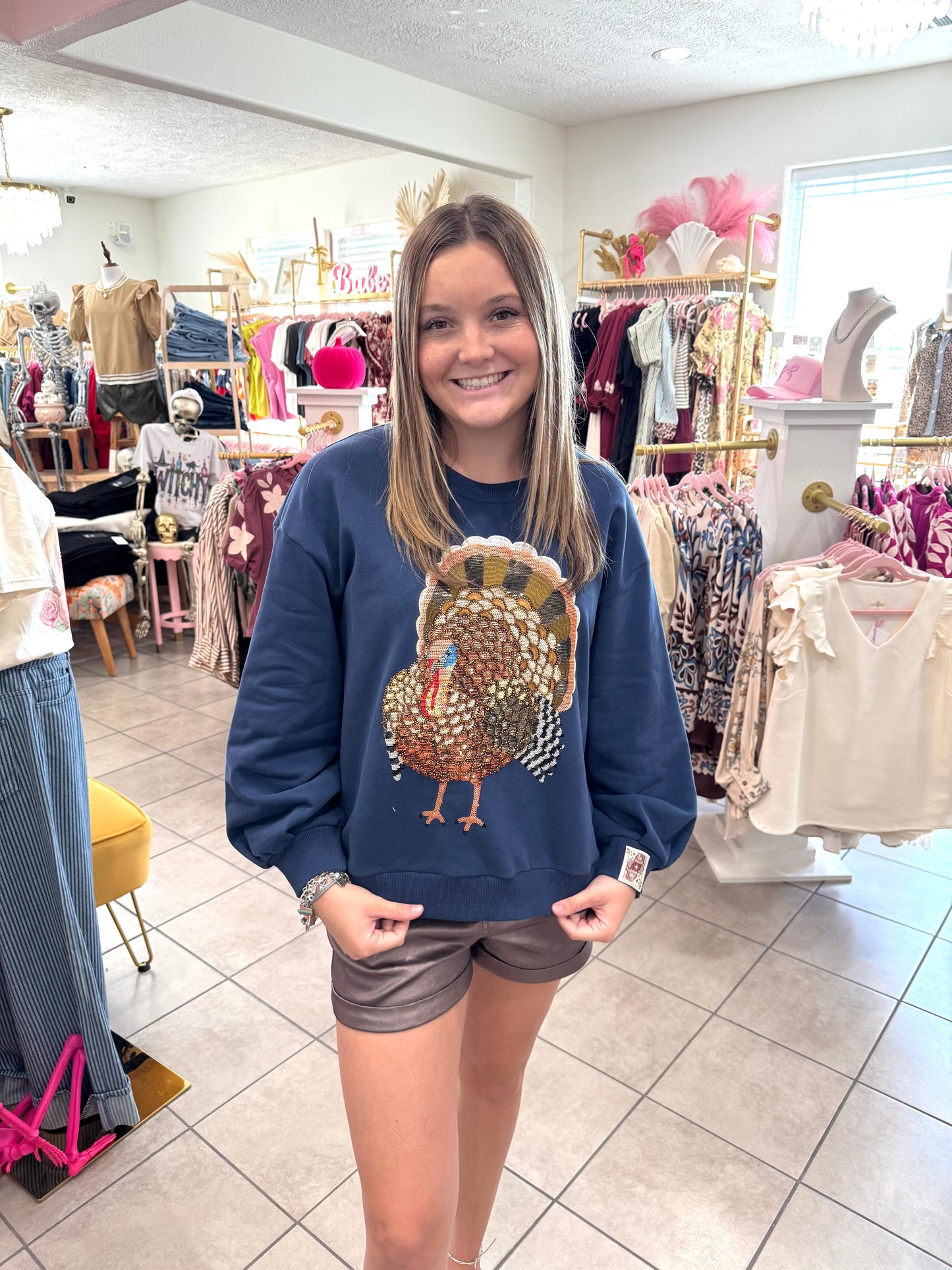 Queen Of Sparkles Navy Big Turkey Sweatshirt