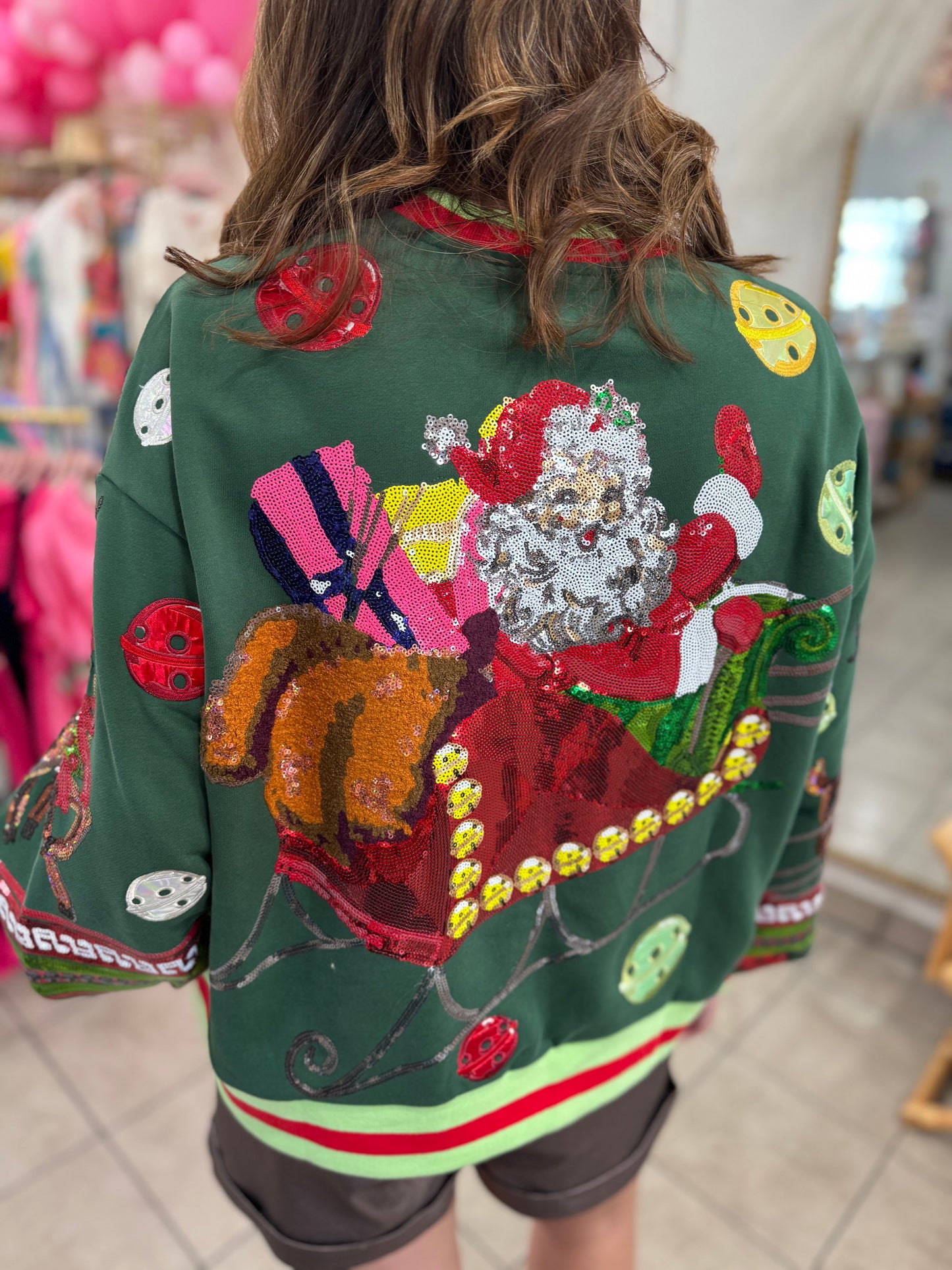 Queen Of Sparkles Vintage Jingle Bell Santa Sweatshirt