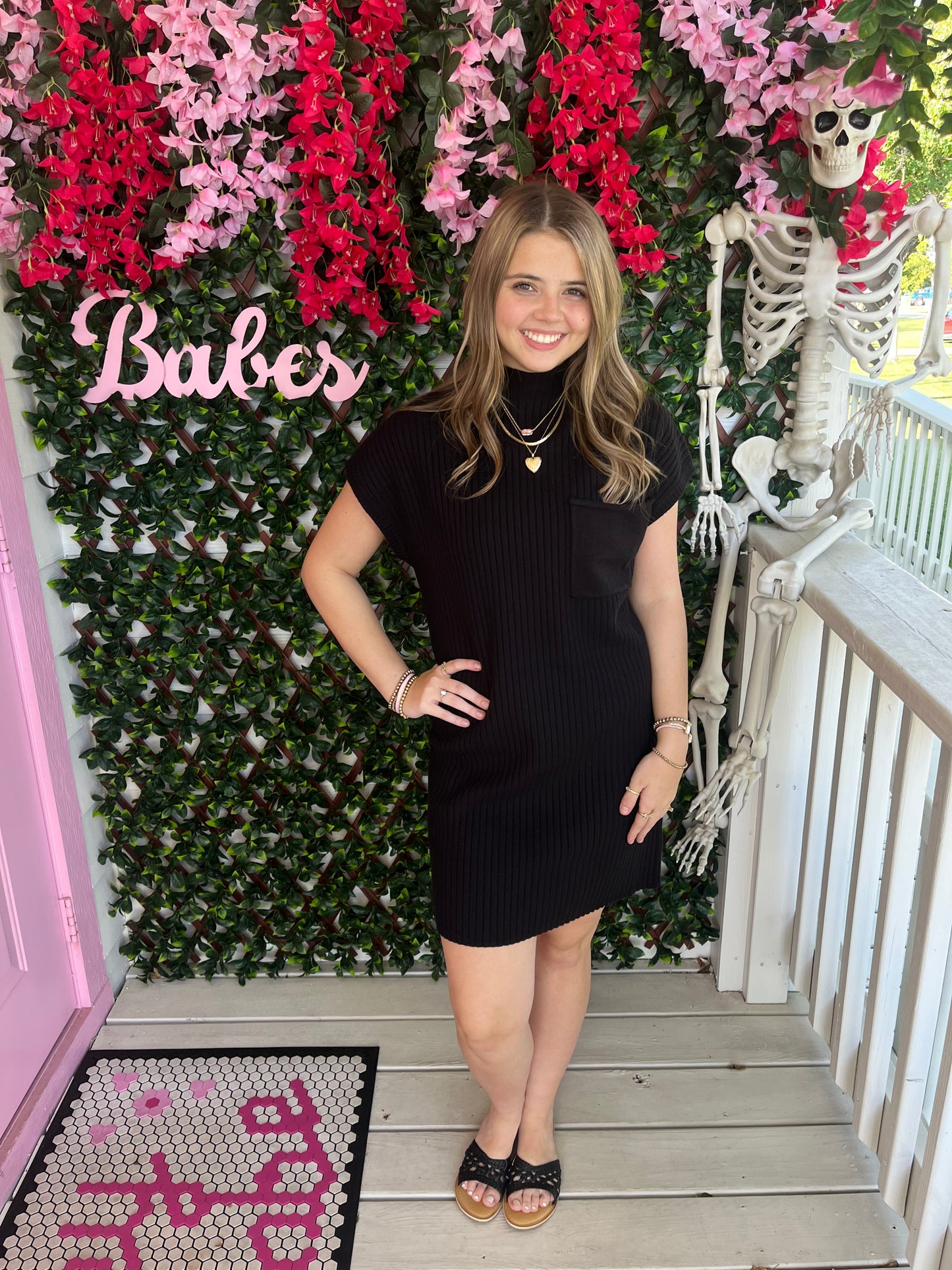 Mock Neck Sweater Dress - Black