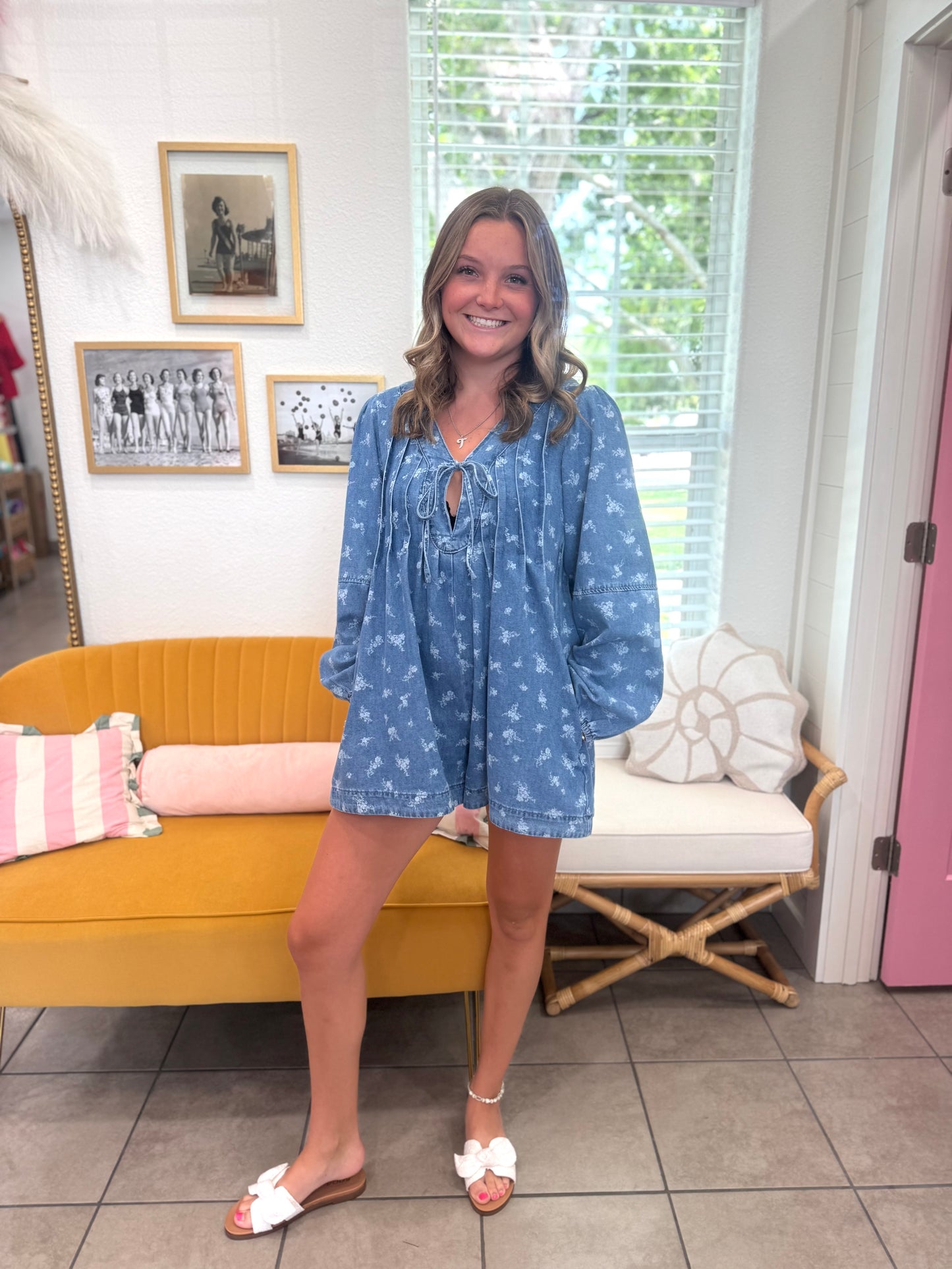 Floral Denim Romper