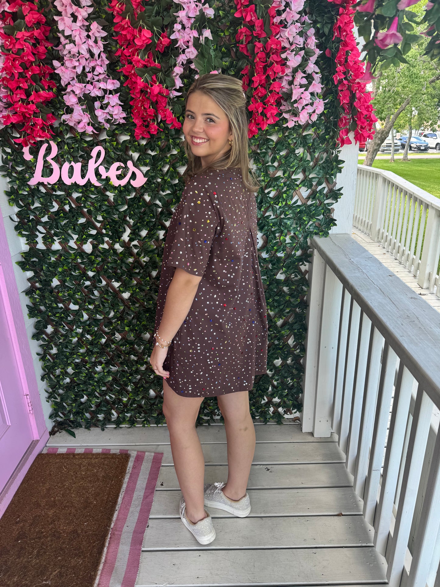 Queen Of Sparkles Brown Multi Rhinestone Dress