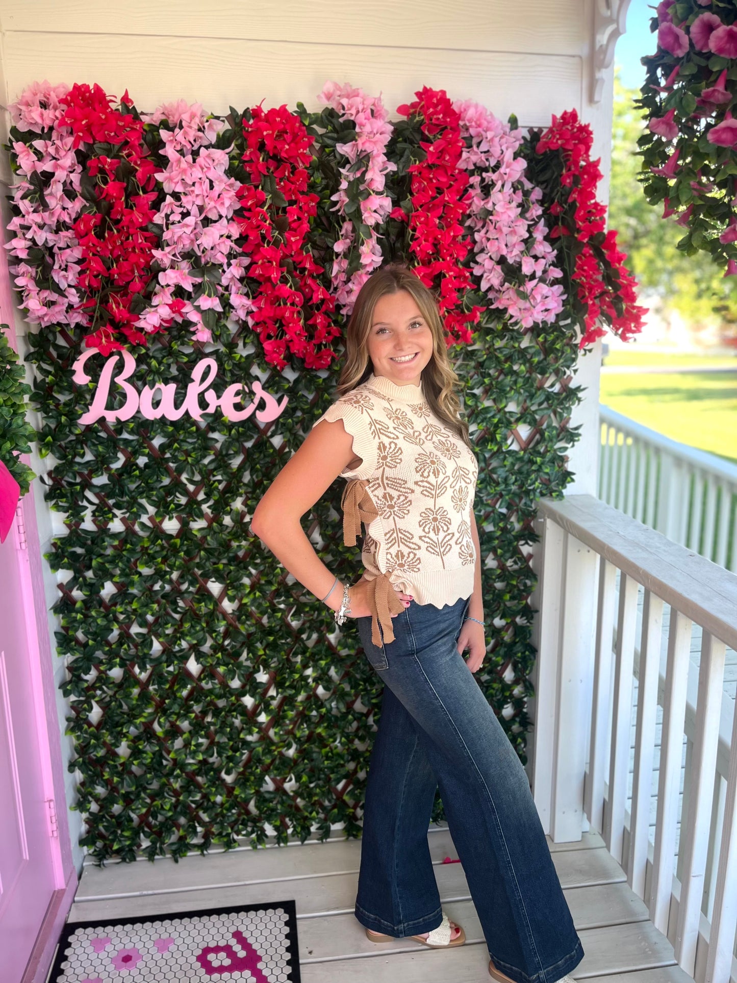 Side Tie Floral Sweater