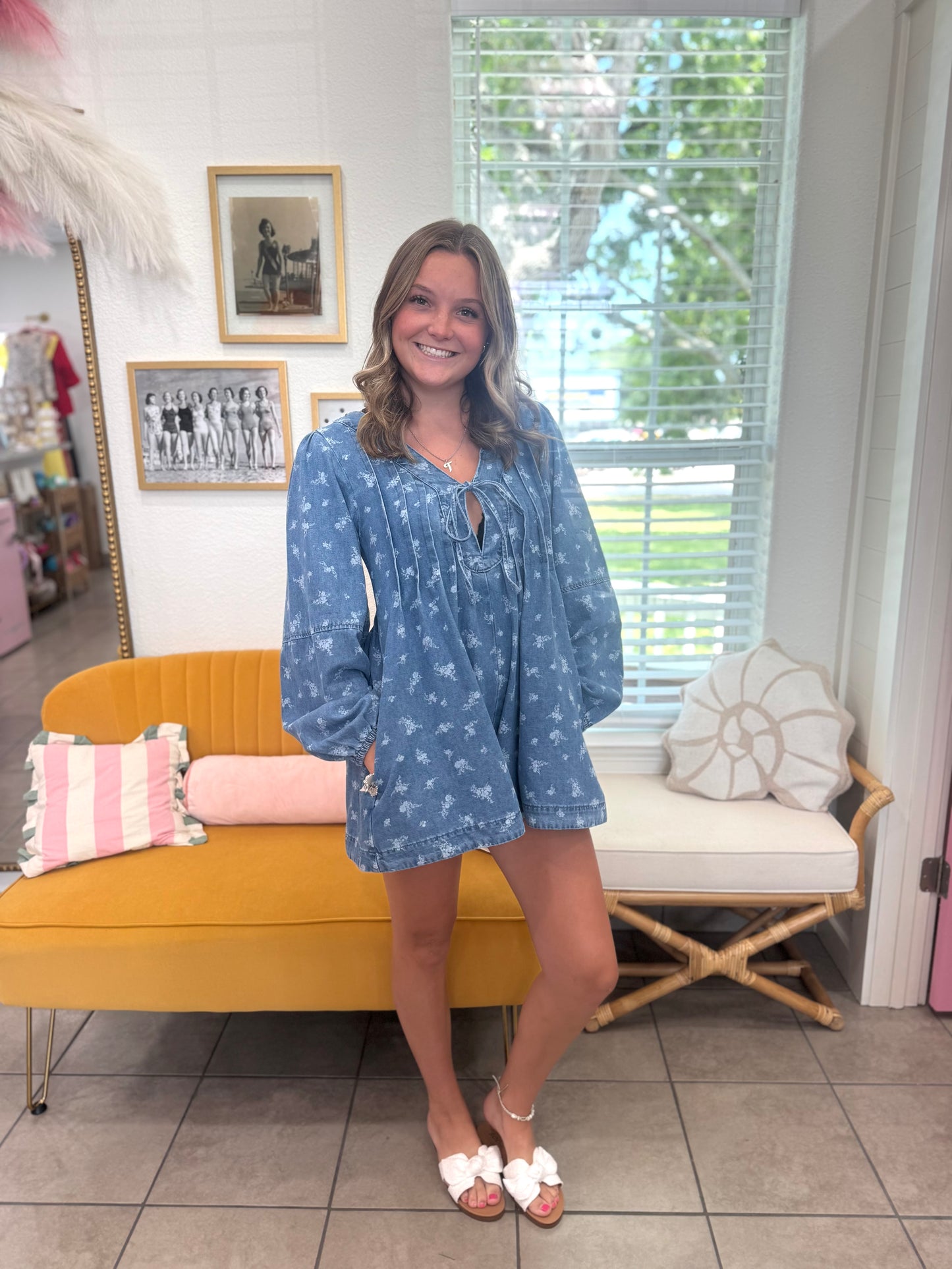 Floral Denim Romper