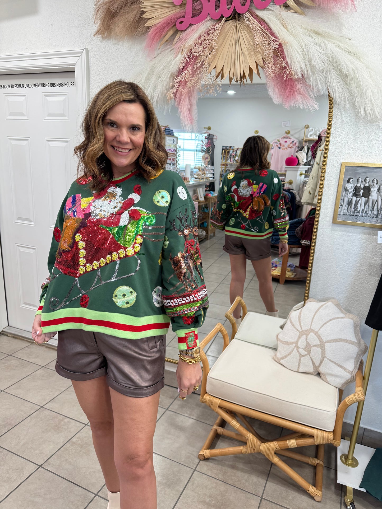 Queen Of Sparkles Vintage Jingle Bell Santa Sweatshirt