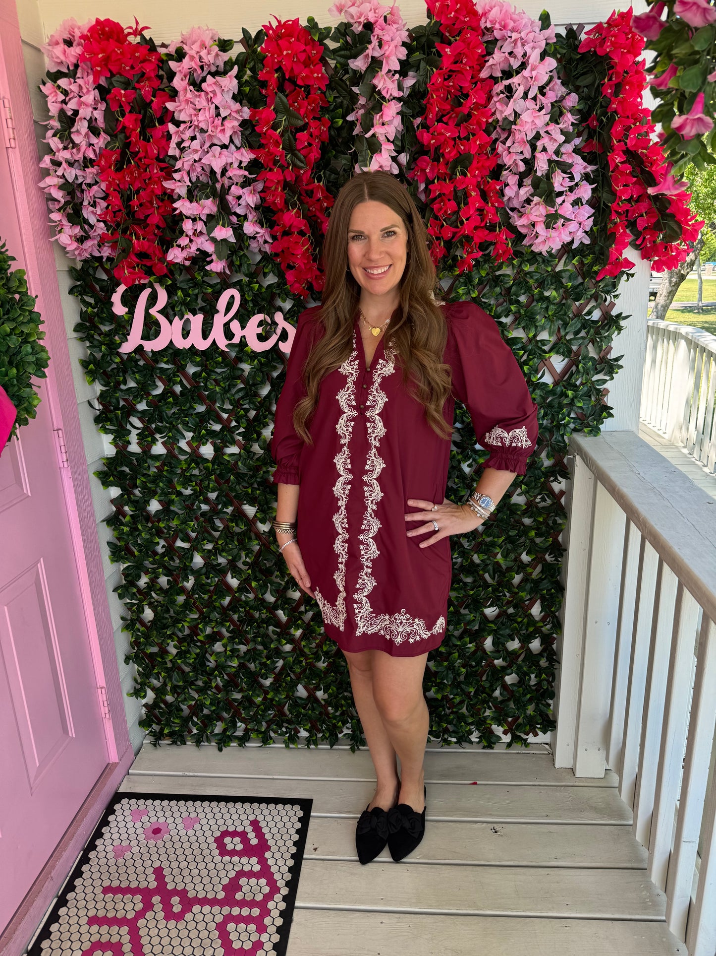 Embroidered Wine Dress