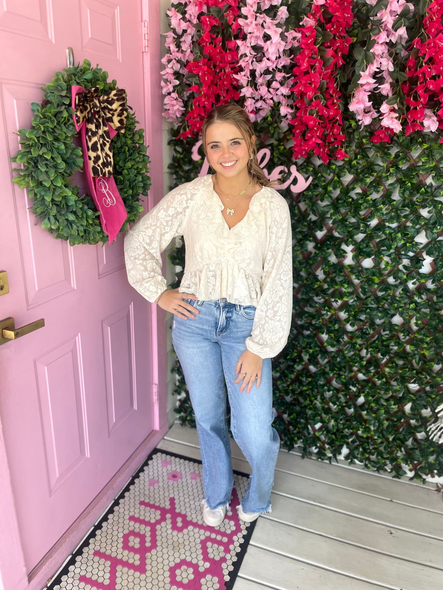 Ecru Lace Ruffle Top