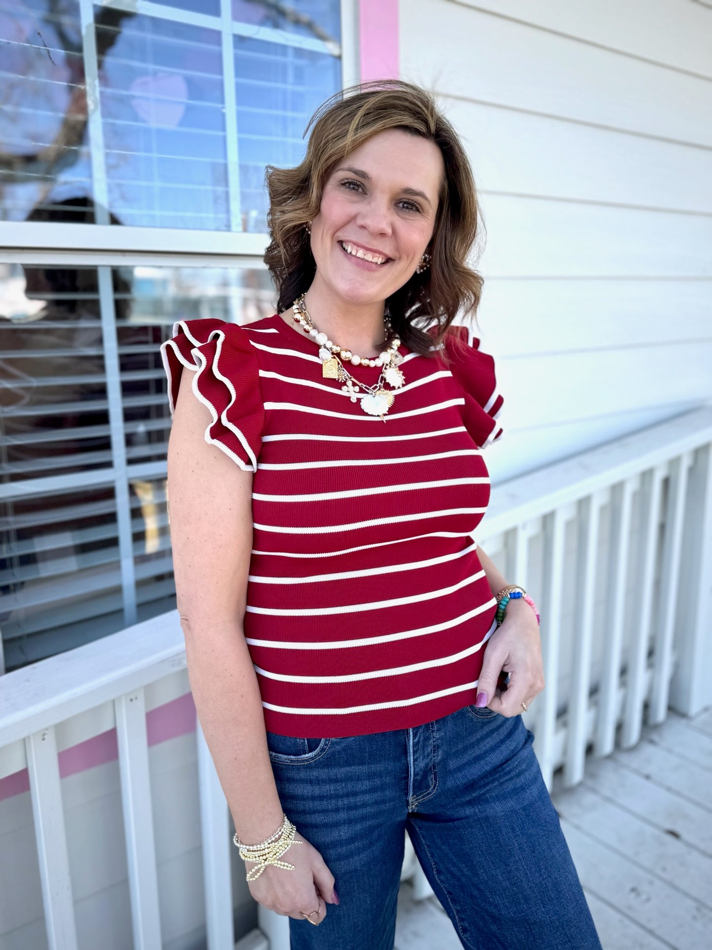 Cherry Red Striped Top