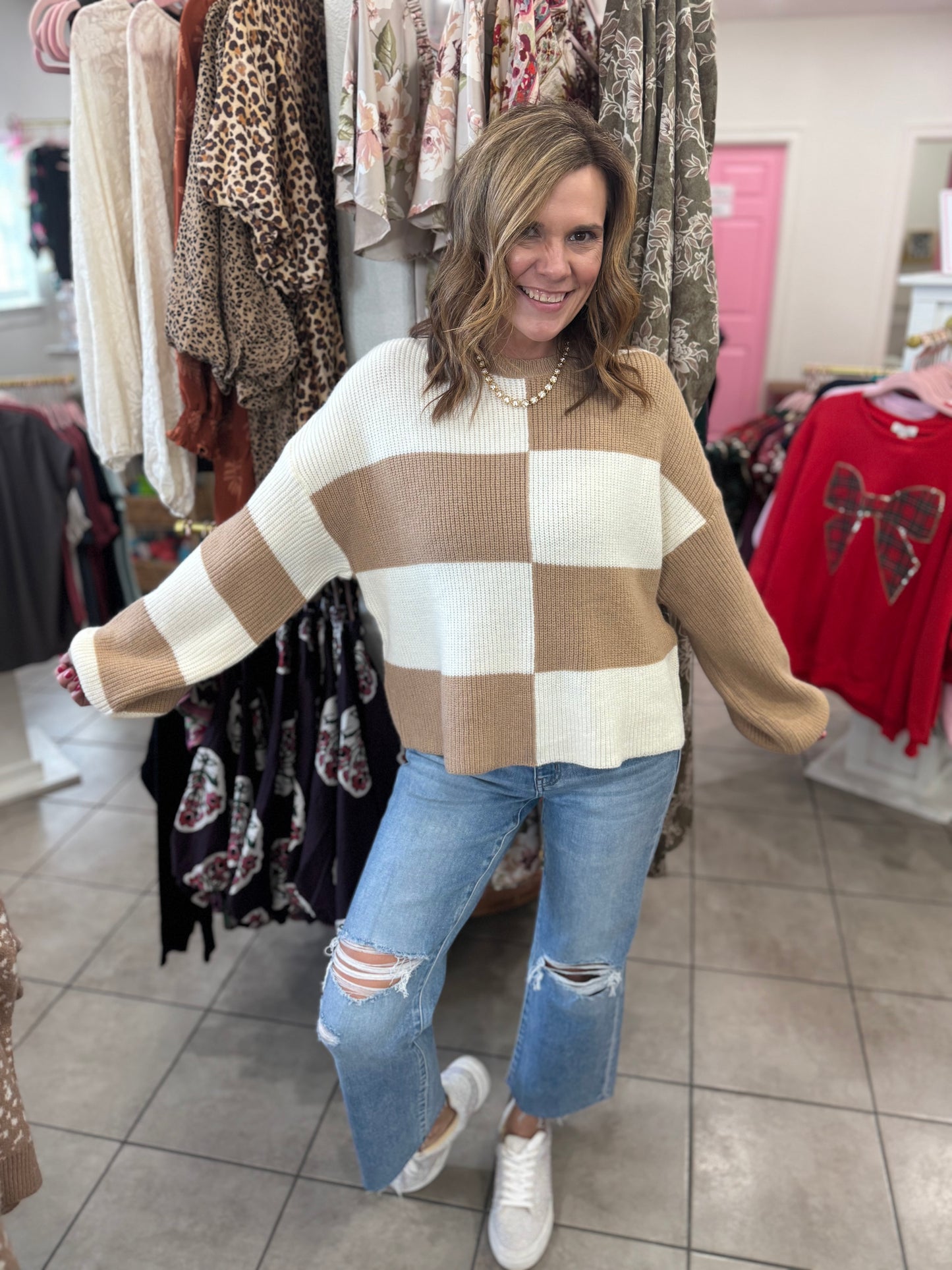 Mocha Checkered Sweater