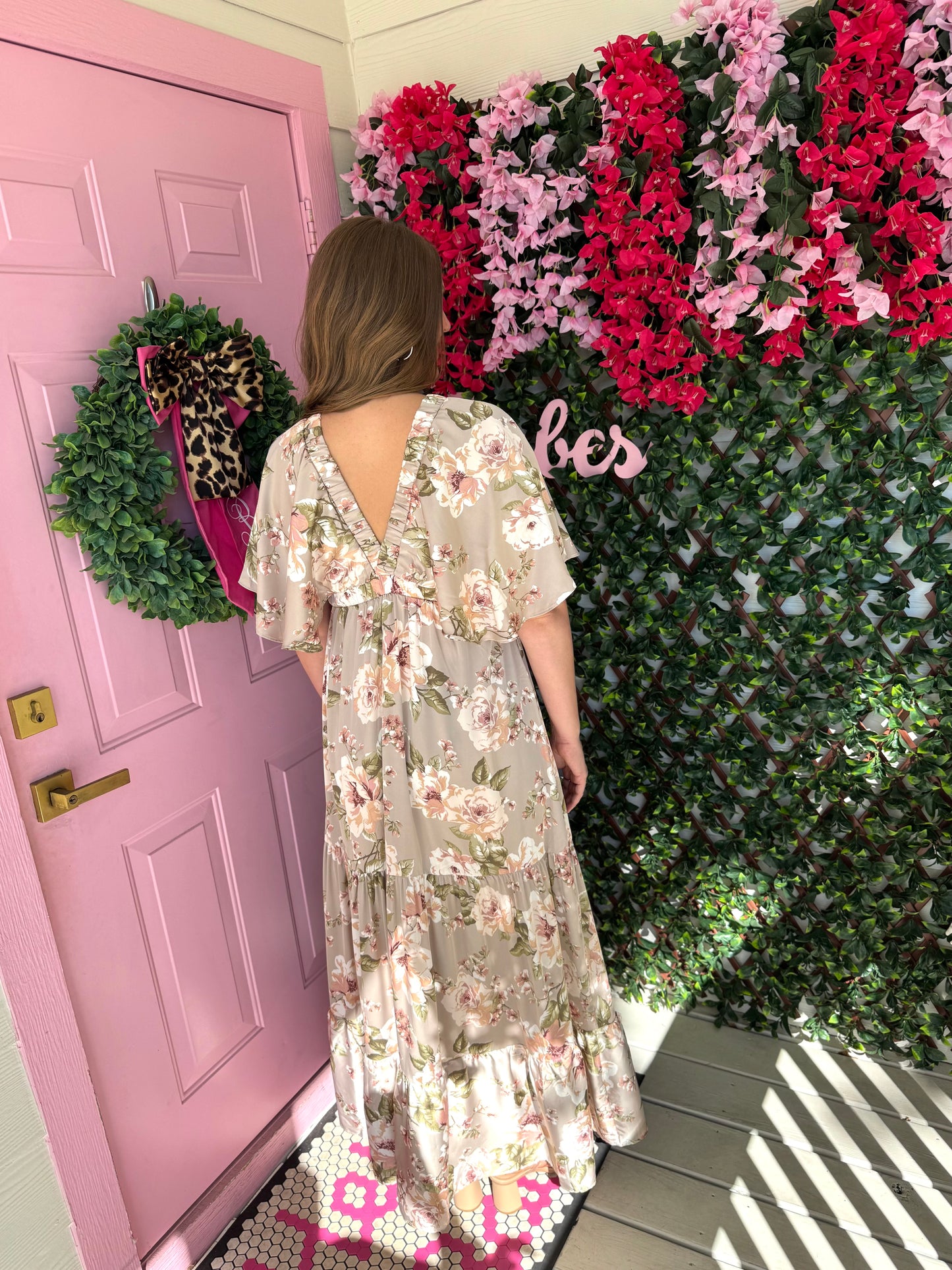 Satin Flowers Maxi Dress