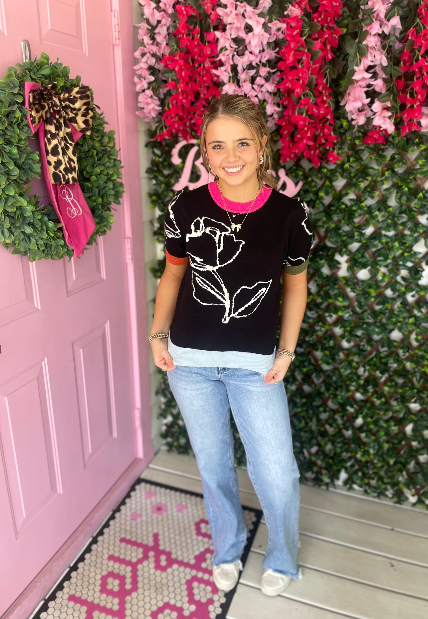 Abstract Floral Sweater Top