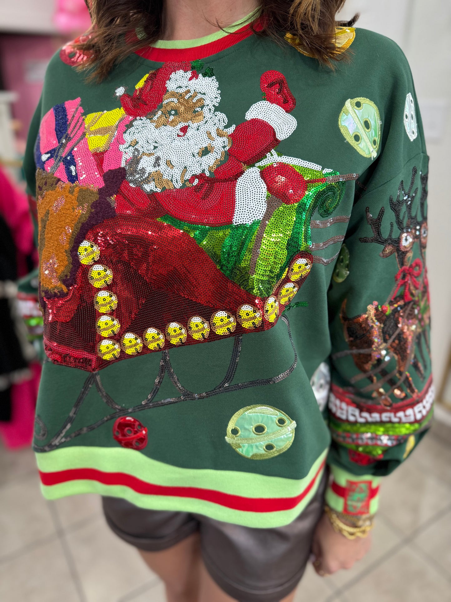 Queen Of Sparkles Vintage Jingle Bell Santa Sweatshirt