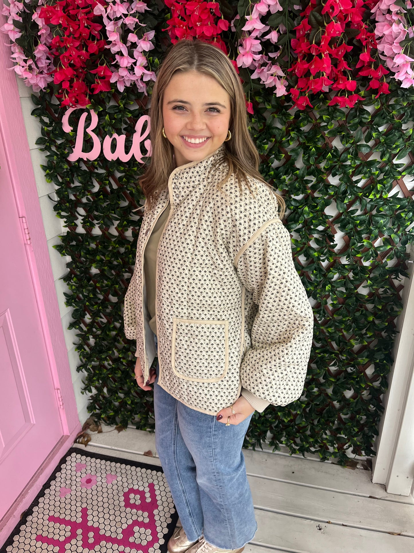 Ivory Floral Bomber Jacket