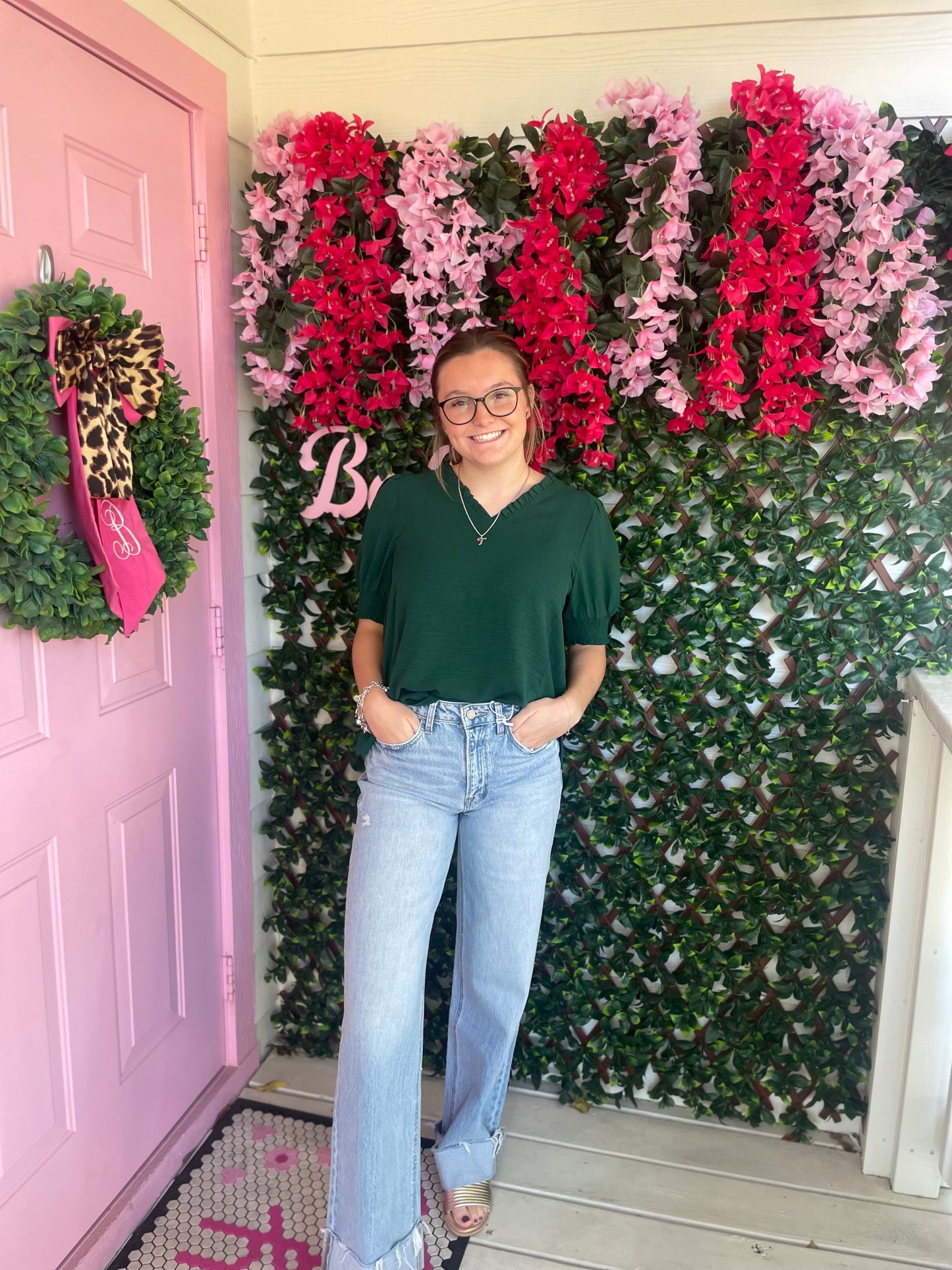 Hunter Green Ruffle Top