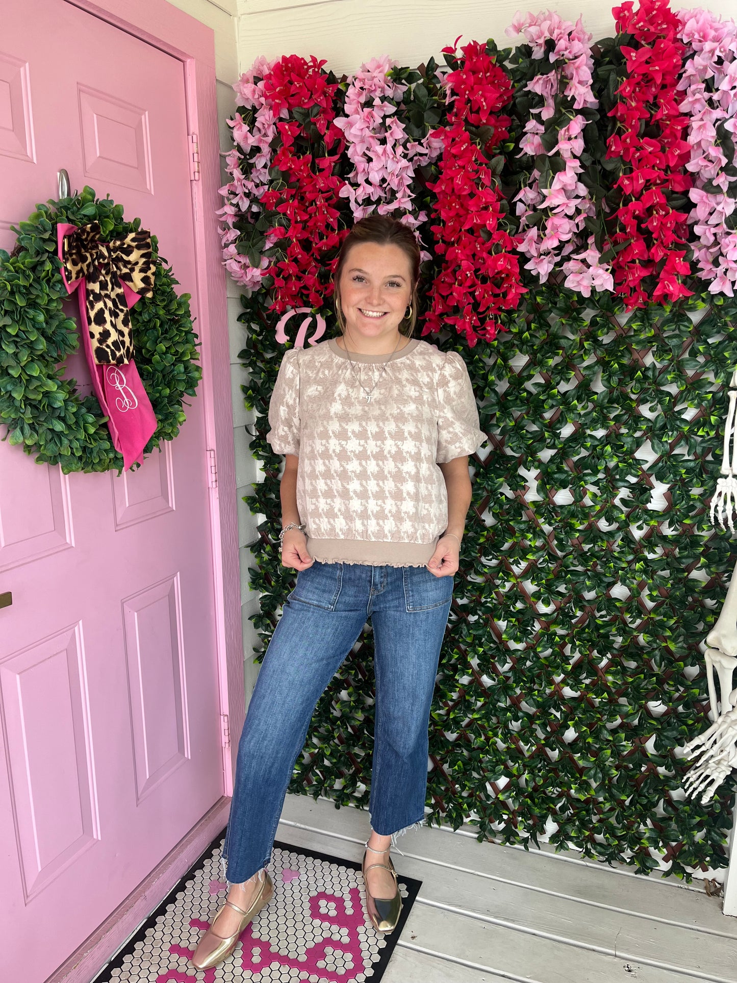 Large Houndstooth Velvet Top