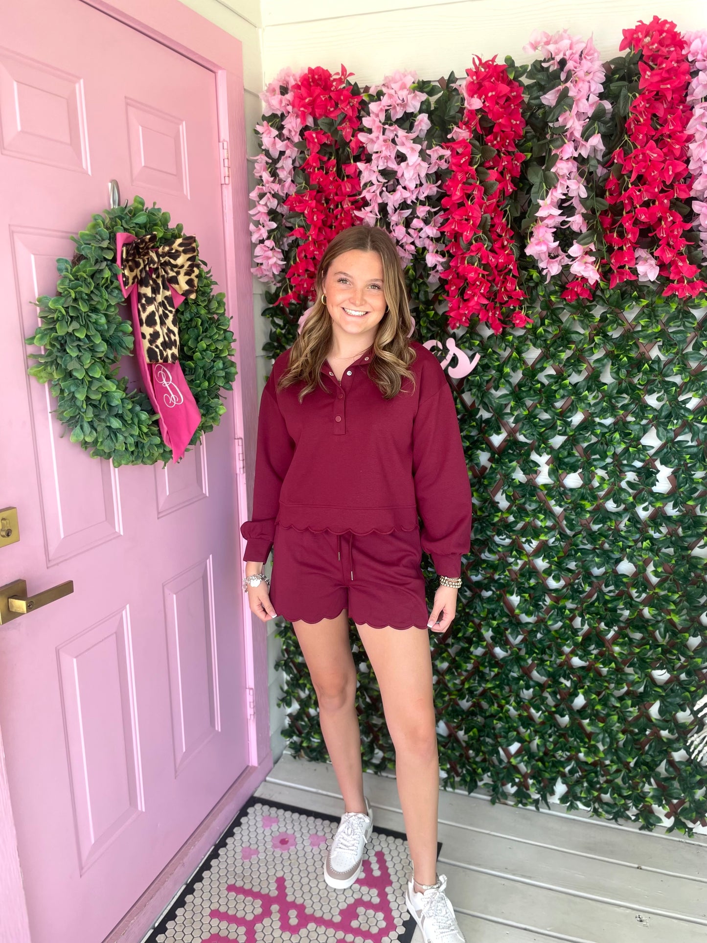 Maroon Scalloped Short Set