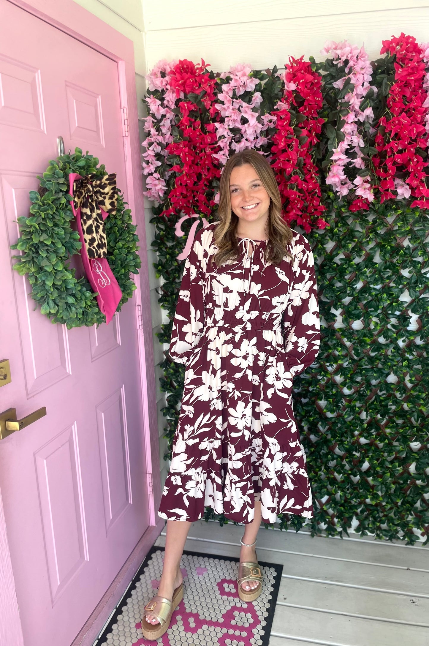 Floral Wine Tiered Dress