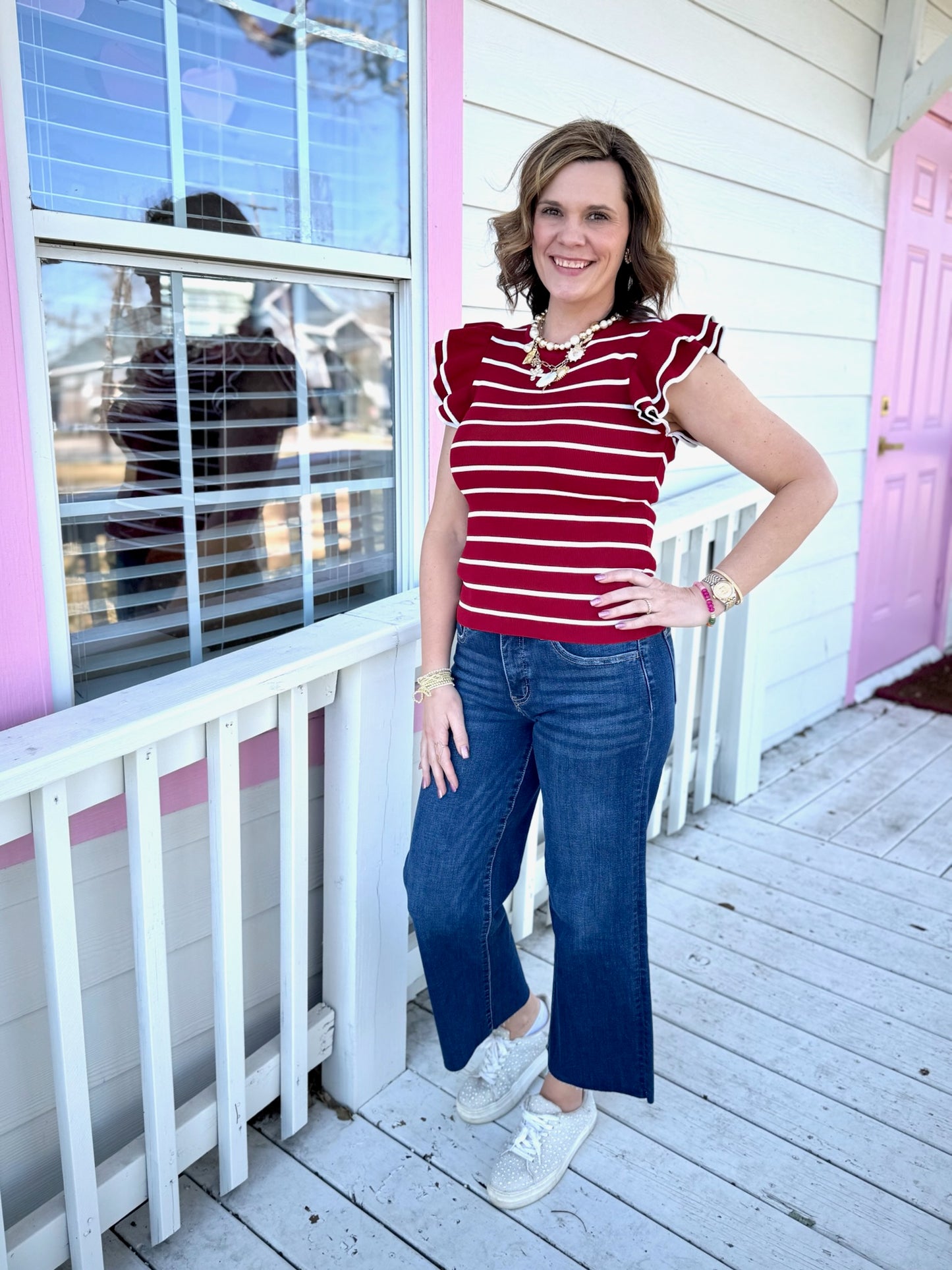 Cherry Red Striped Top