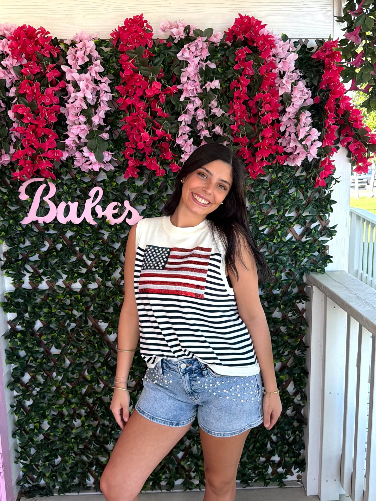 Queen Of Sparkles Knit American Flag Stripe Tank