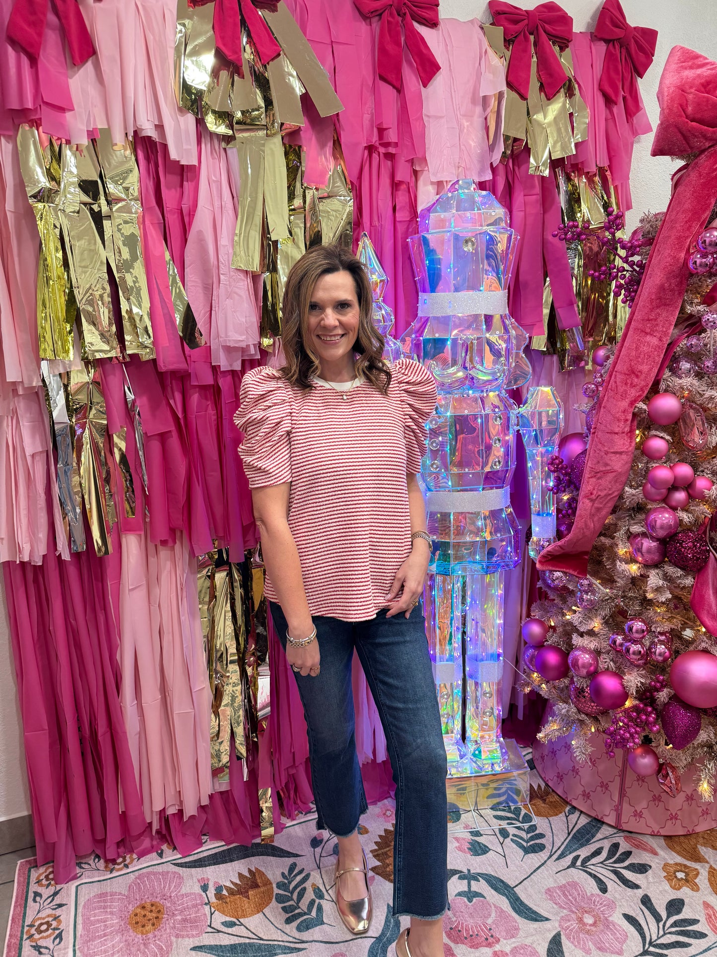 Red Striped Sparkle Top