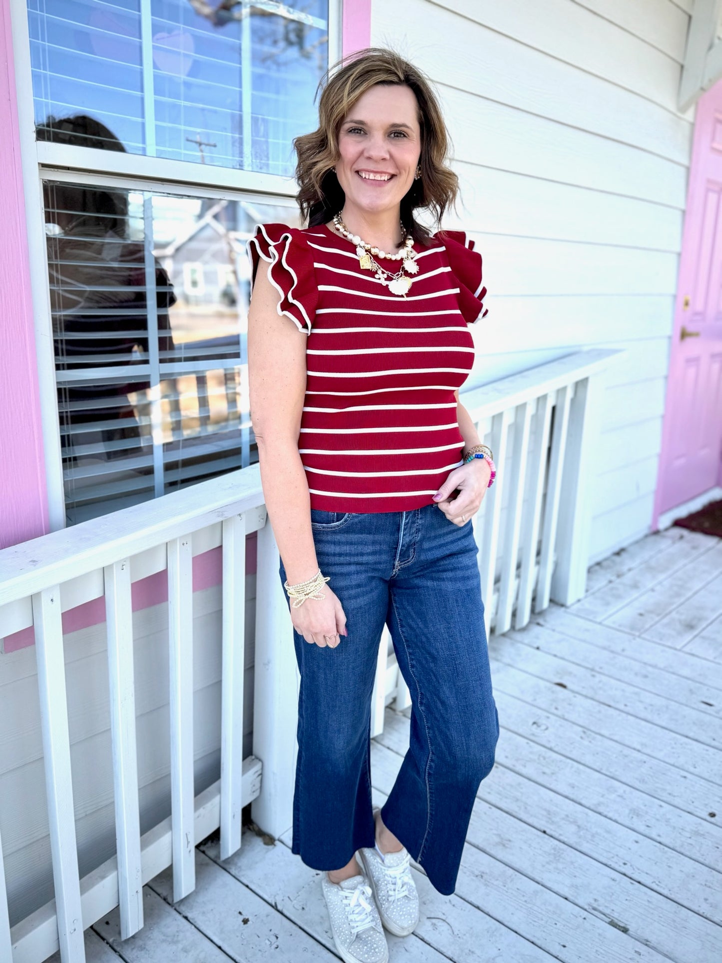 Cherry Red Striped Top