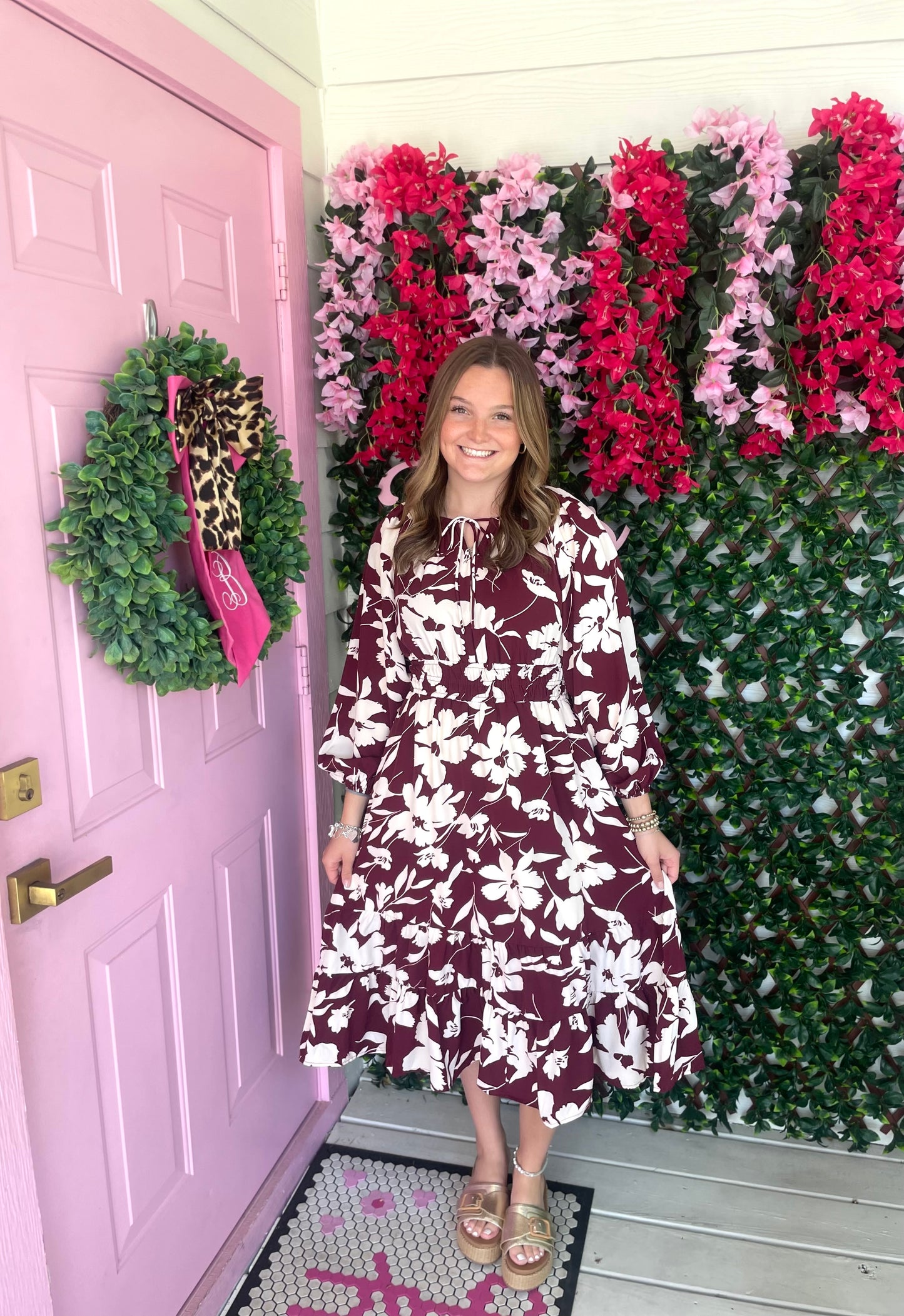 Floral Wine Tiered Dress