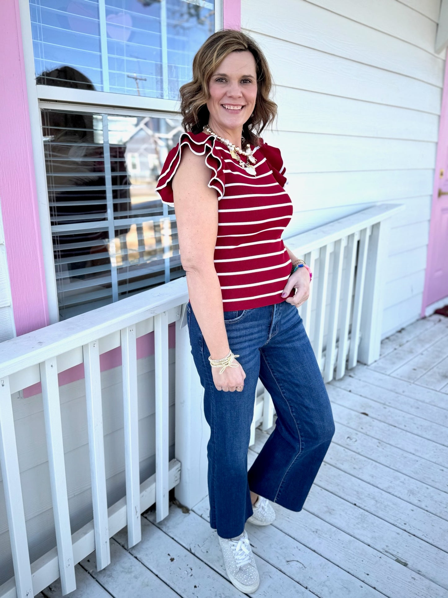 Cherry Red Striped Top