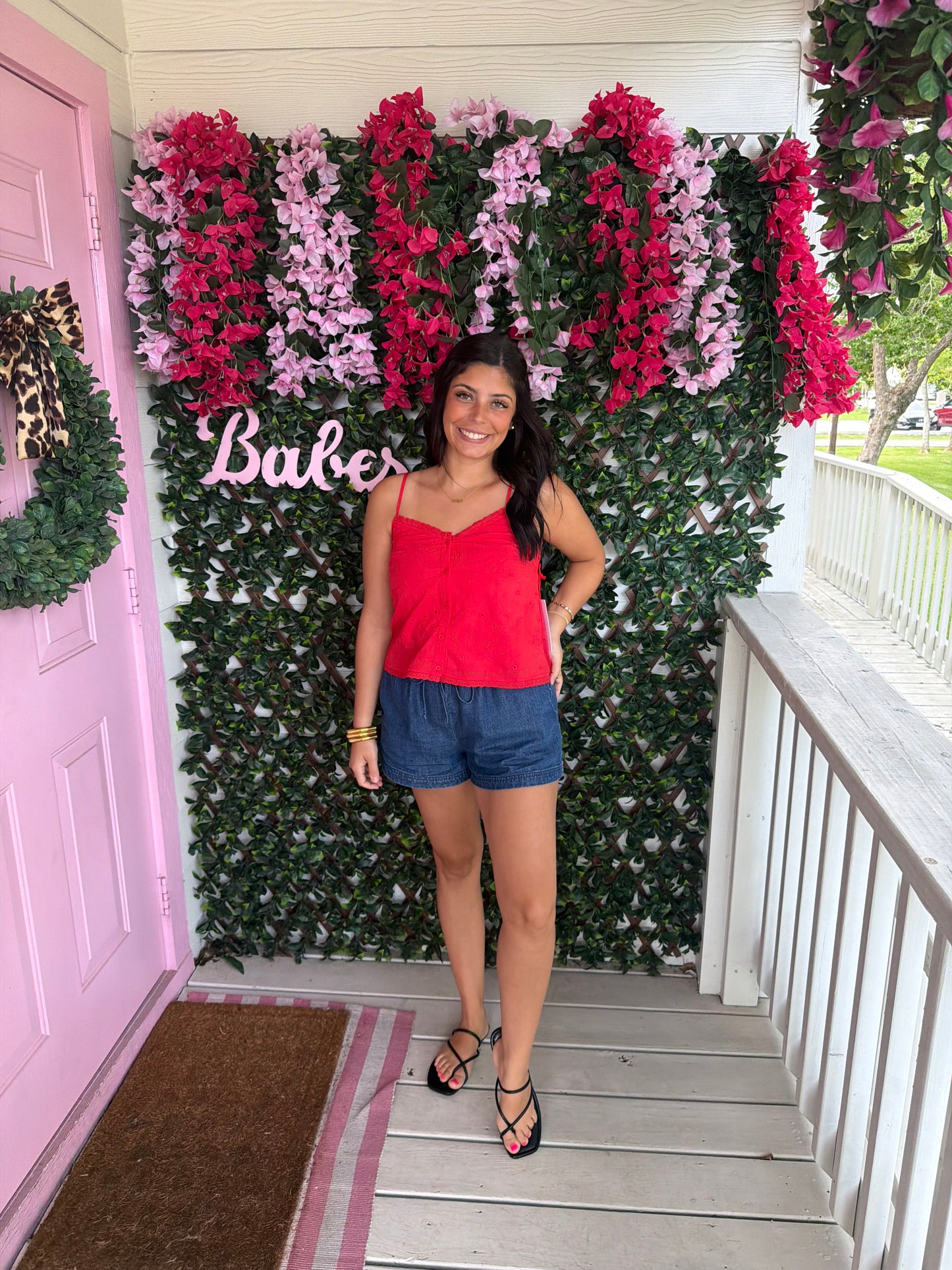 Hey There Red Eyelet Top