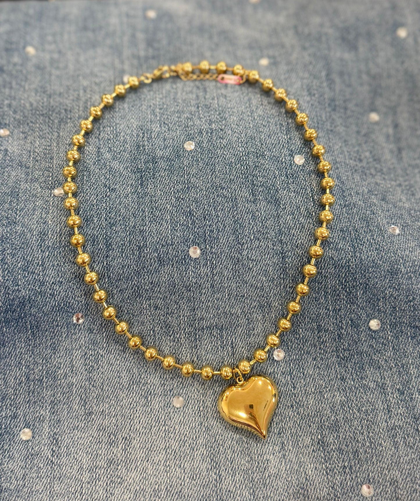 Gold Puff Heart Necklace