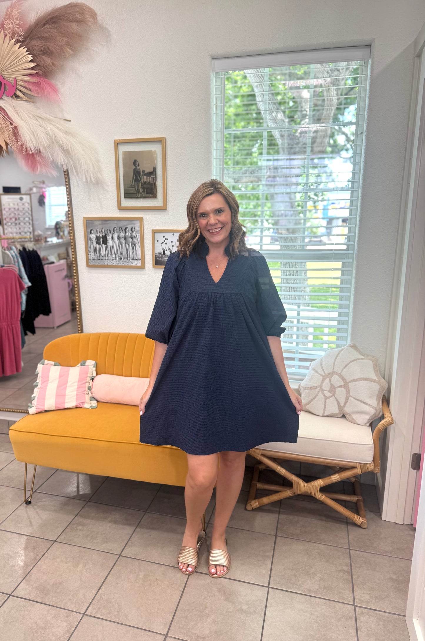 Navy Textured Dress
