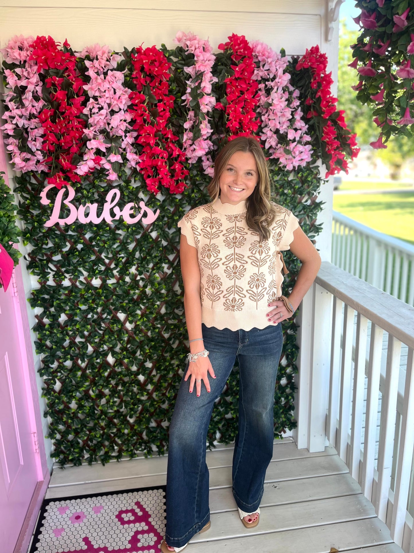 Side Tie Floral Sweater