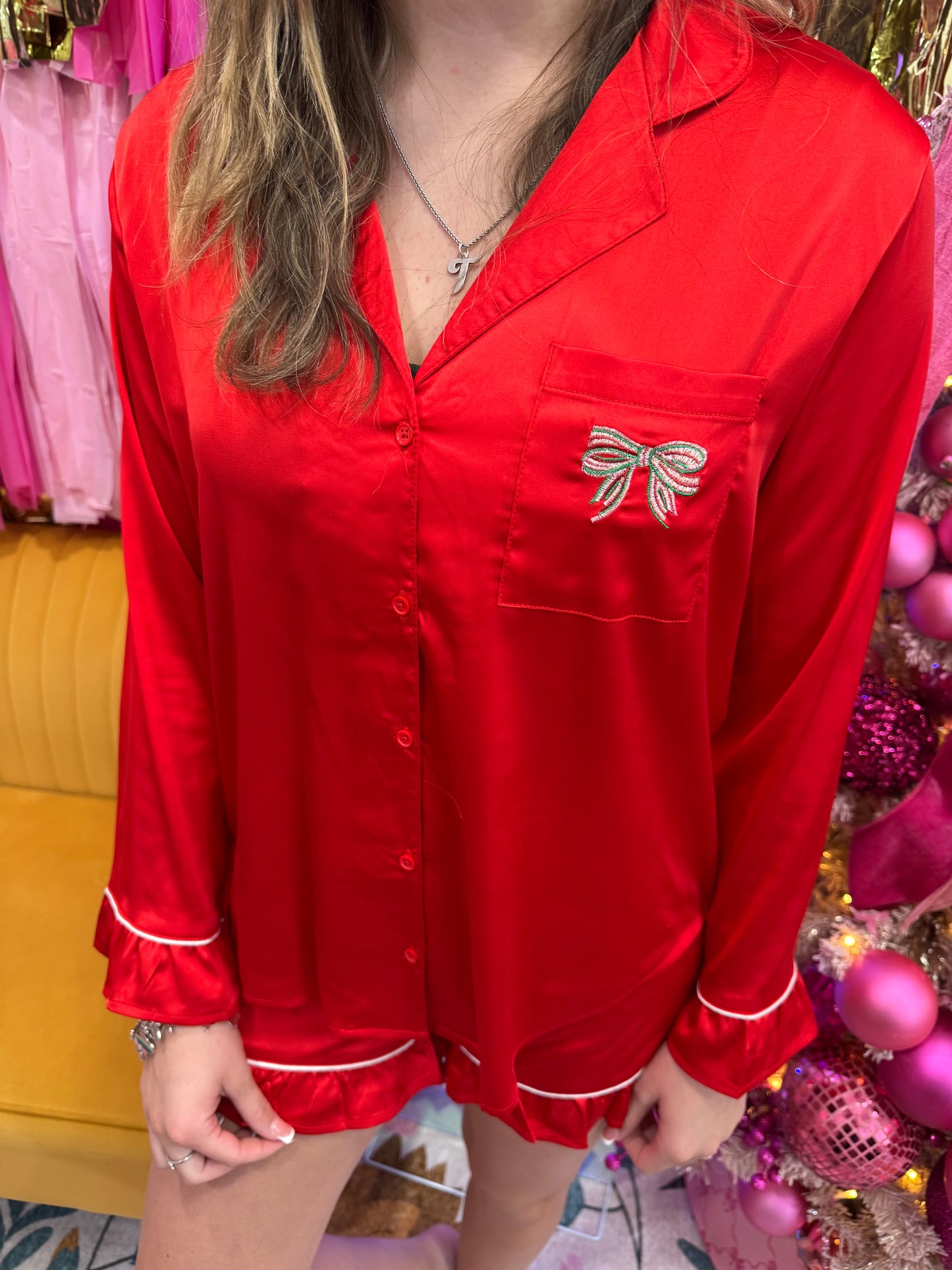 Red Satin Holiday Pajamas
