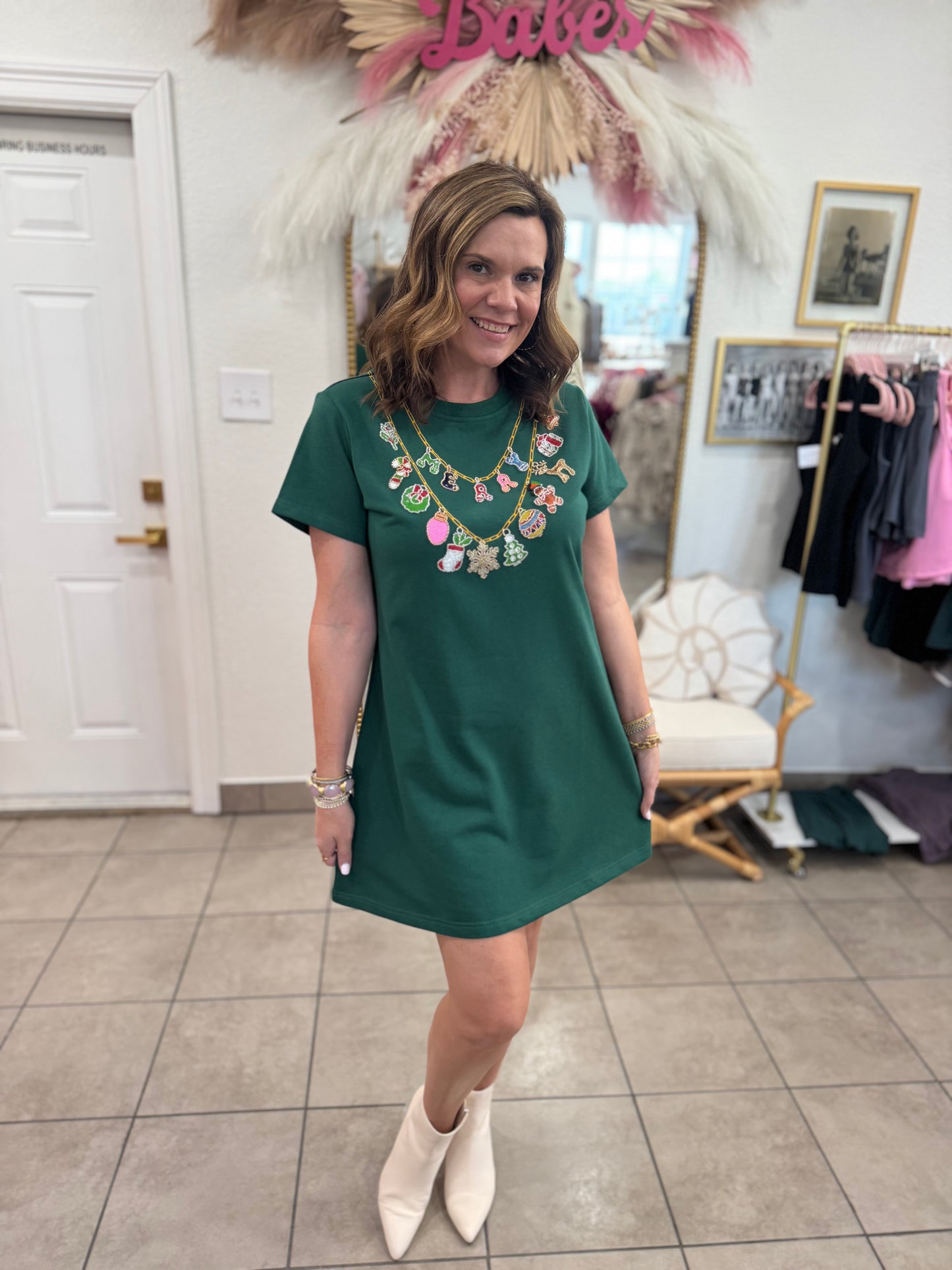 Queen Of Sparkles Dark Green Christmas Necklace Tee Dress