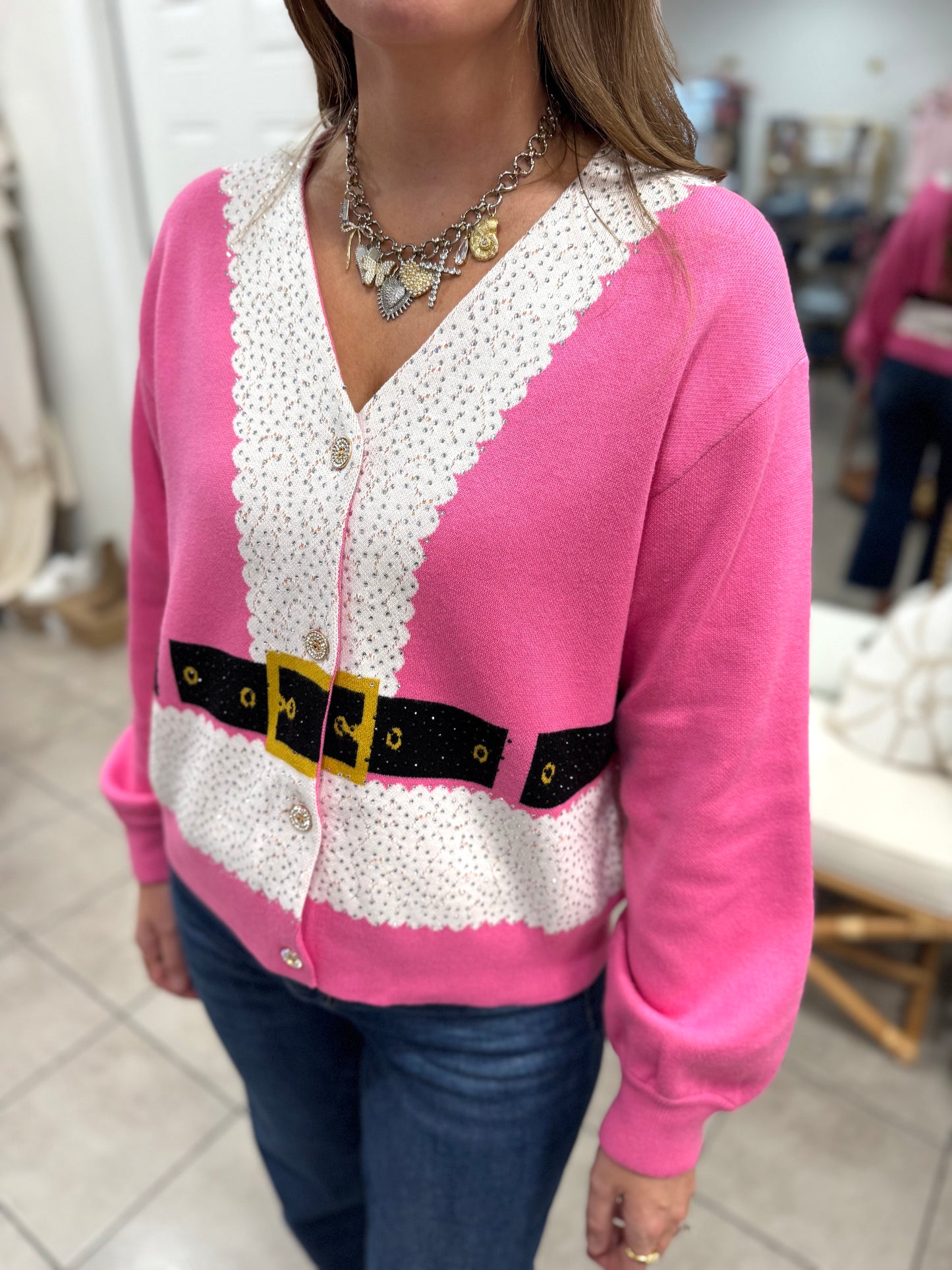Queen Of Sparkles Pink Santa’s Coat Cardigan