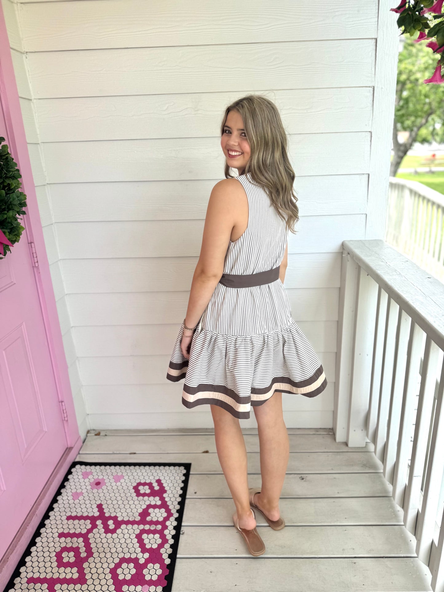 Mocha Mousse Striped Dress