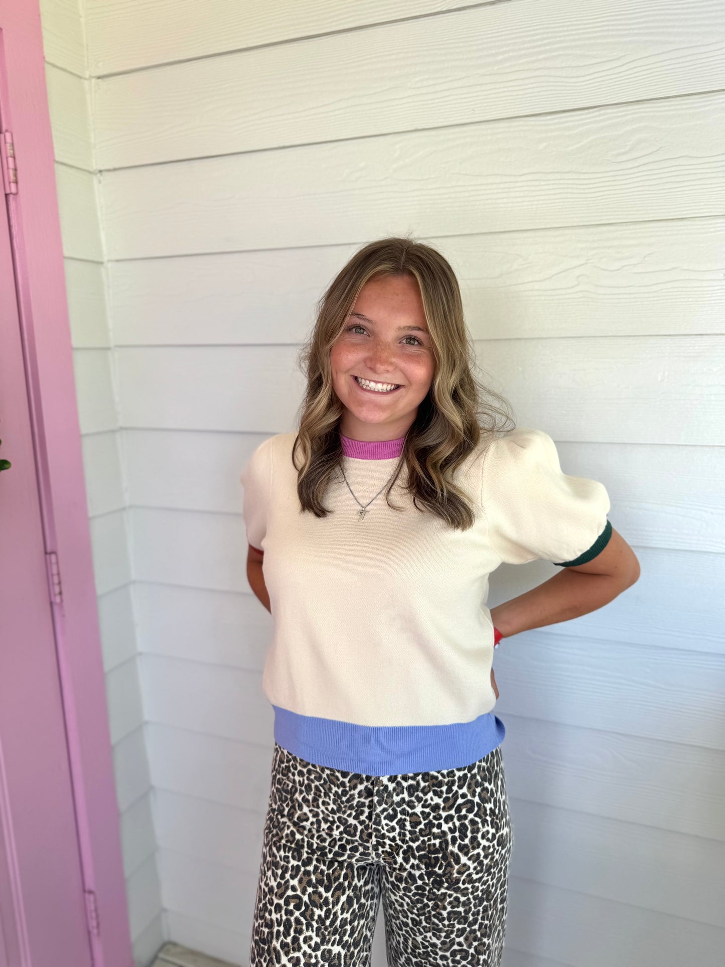 Color Block Trim Sweater Top