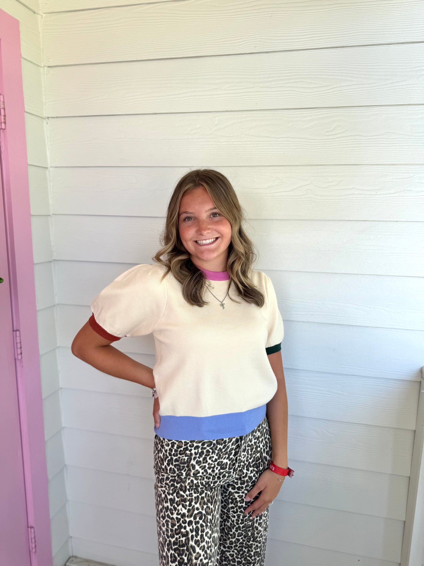 Color Block Trim Sweater Top