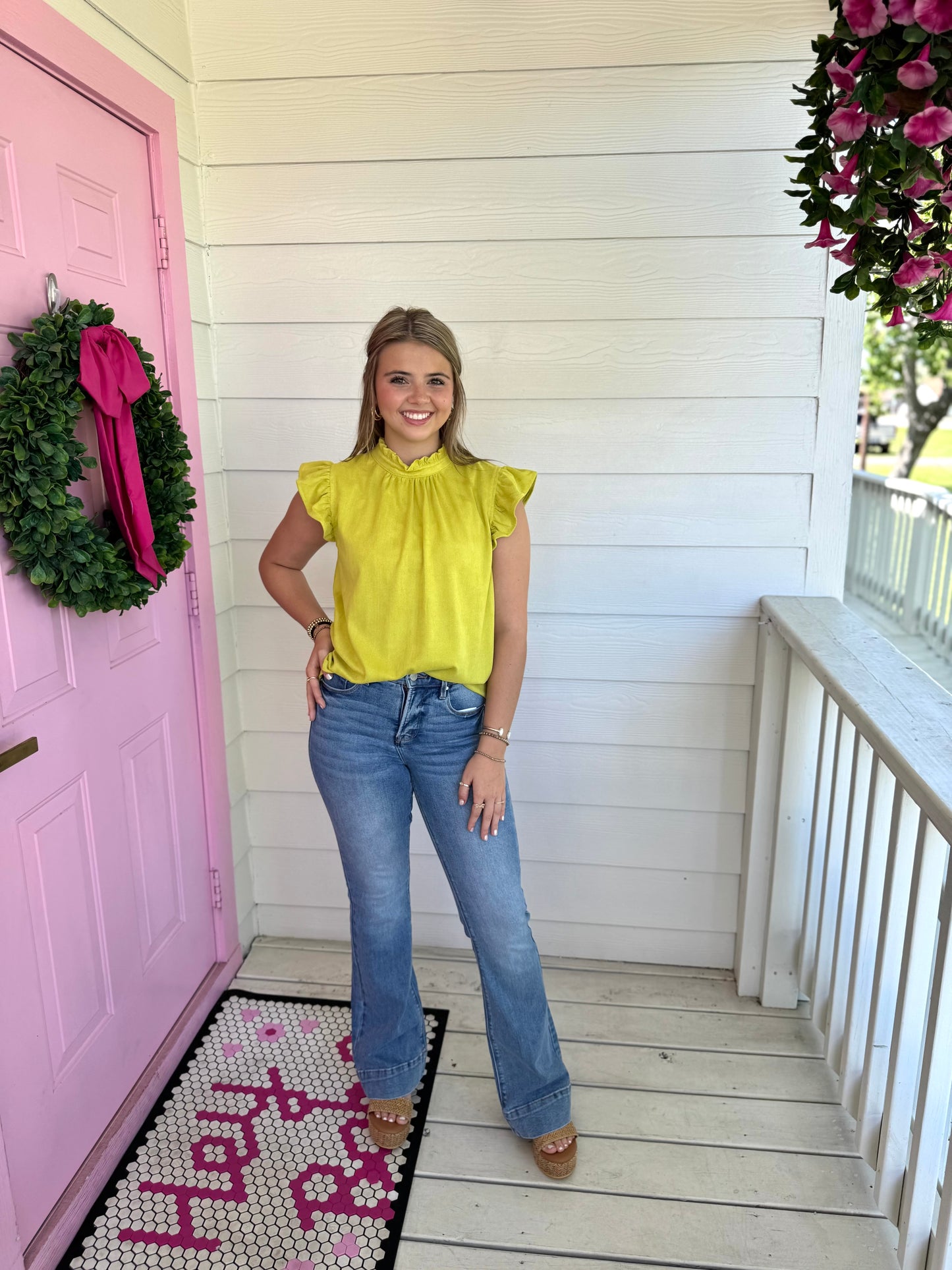 Chartreuse Ruffle Sleeve Top
