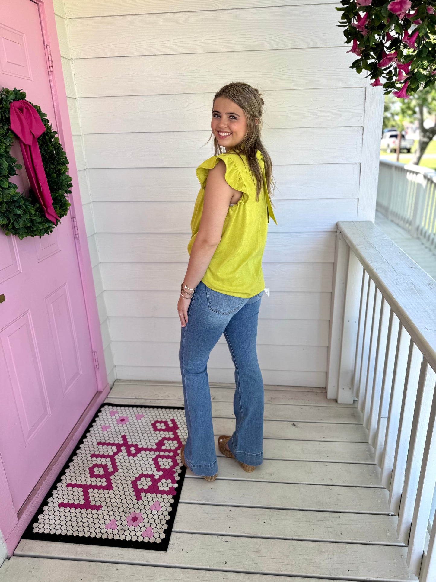 Chartreuse Ruffle Sleeve Top