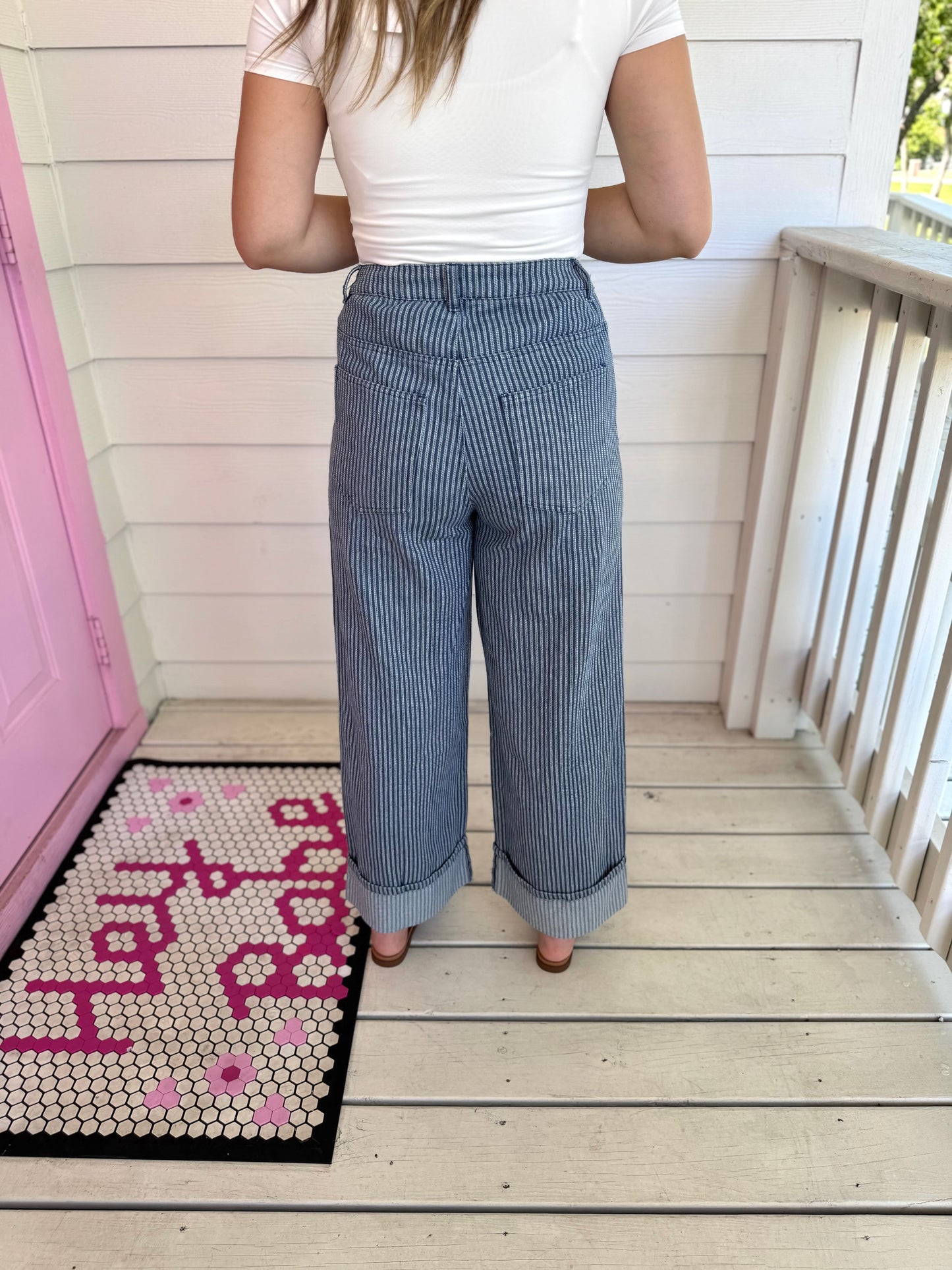 Striped Denim Wide Leg Pants