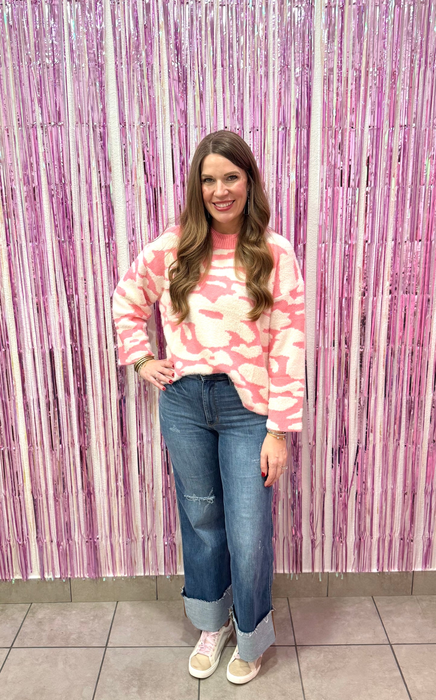 Fuzzy Floral Print Sweater
