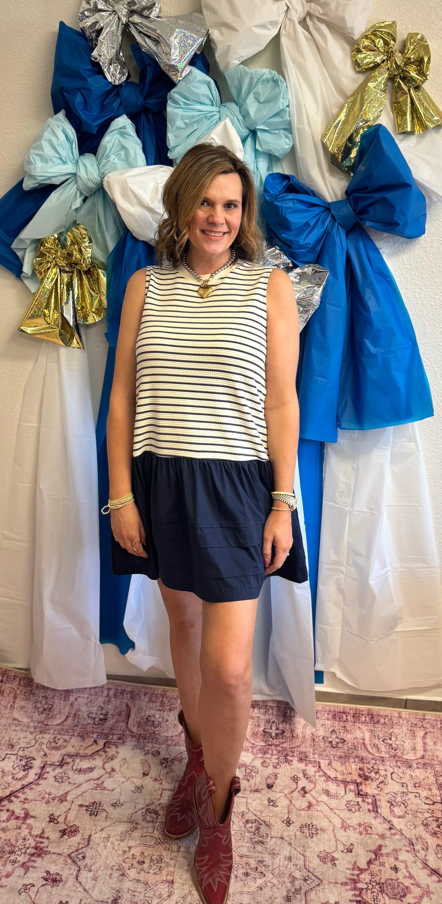 Stripe Mix Combo Navy Mini Dress