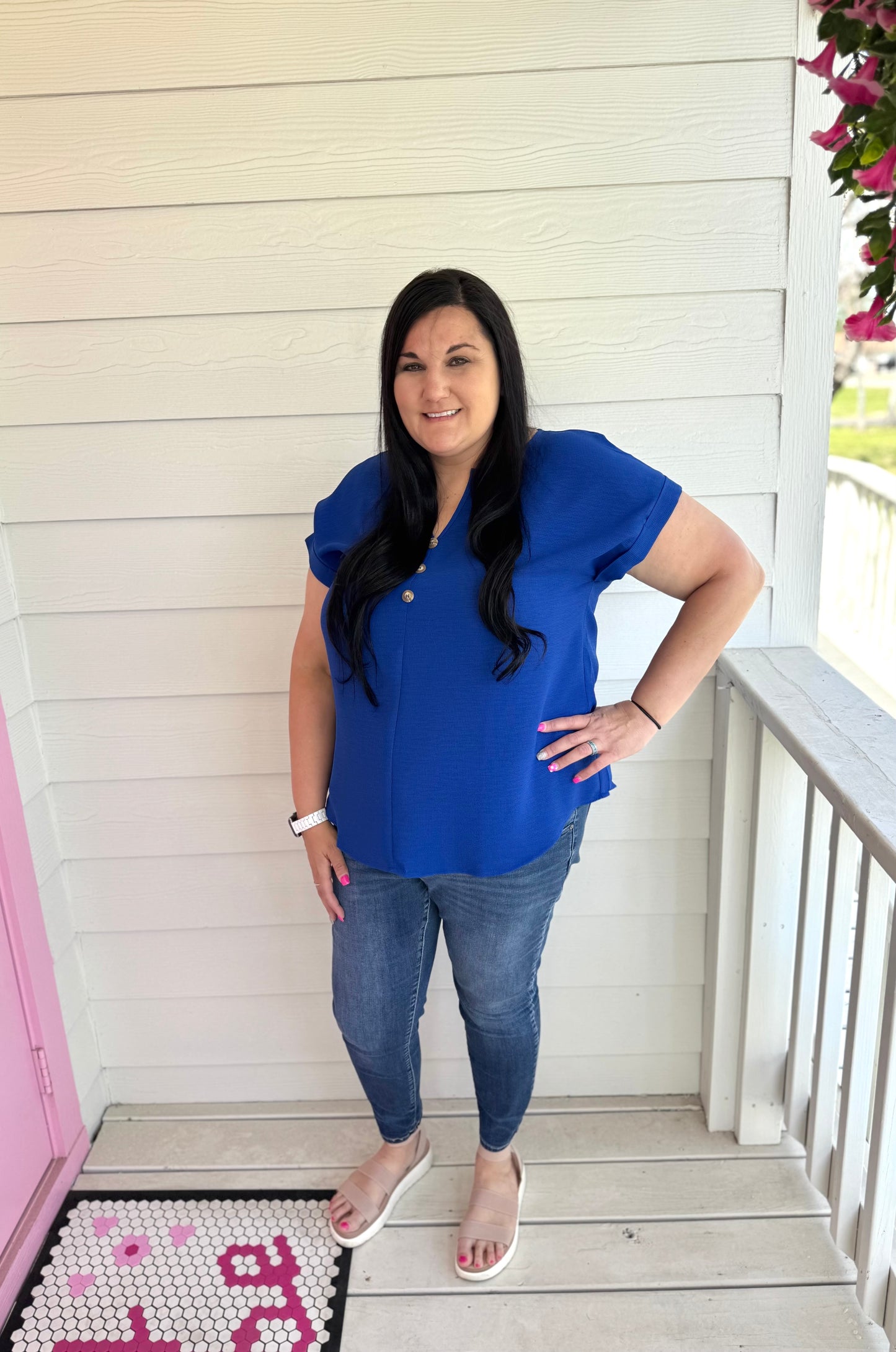 Royal Blue Button Top