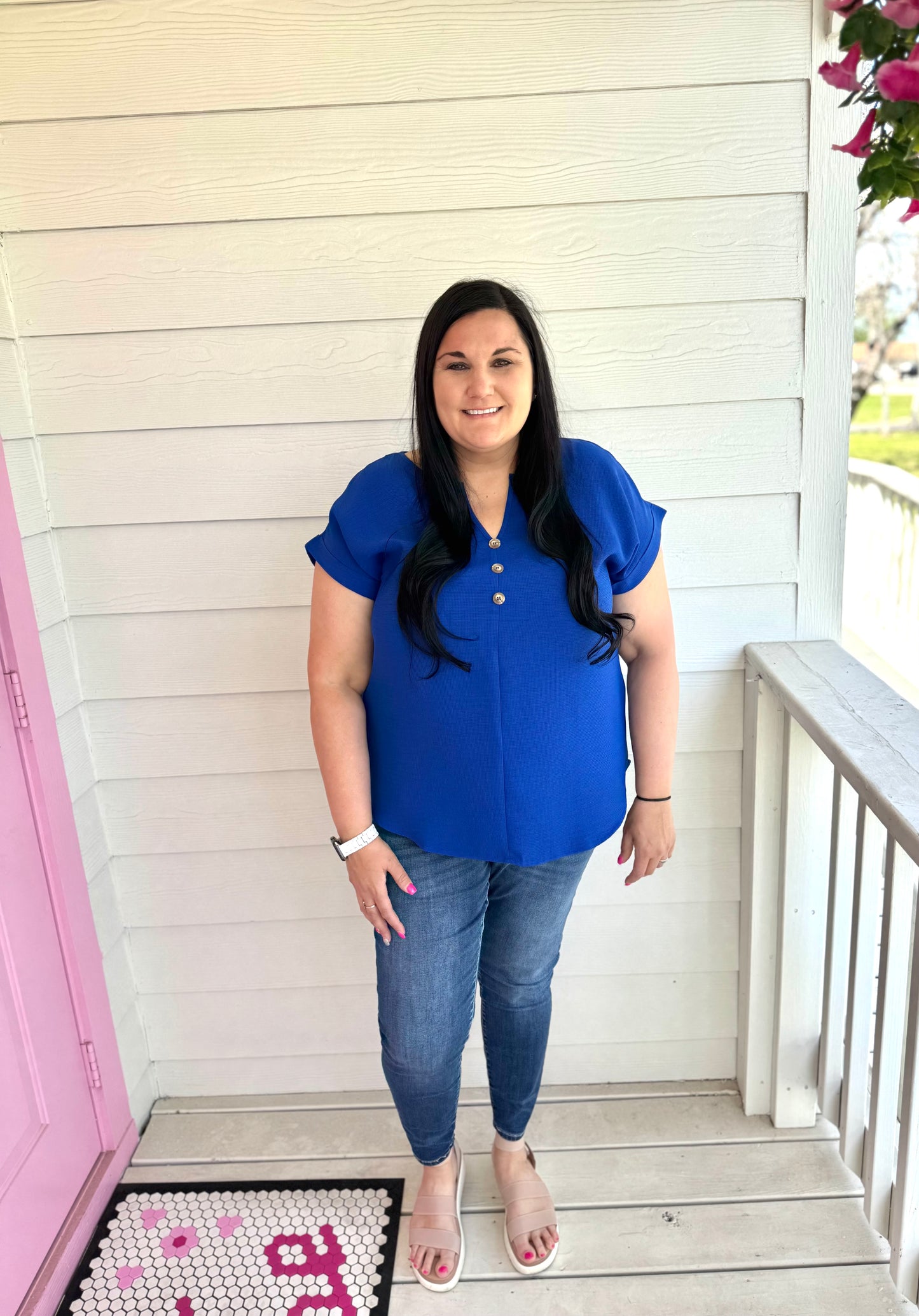 Royal Blue Button Top
