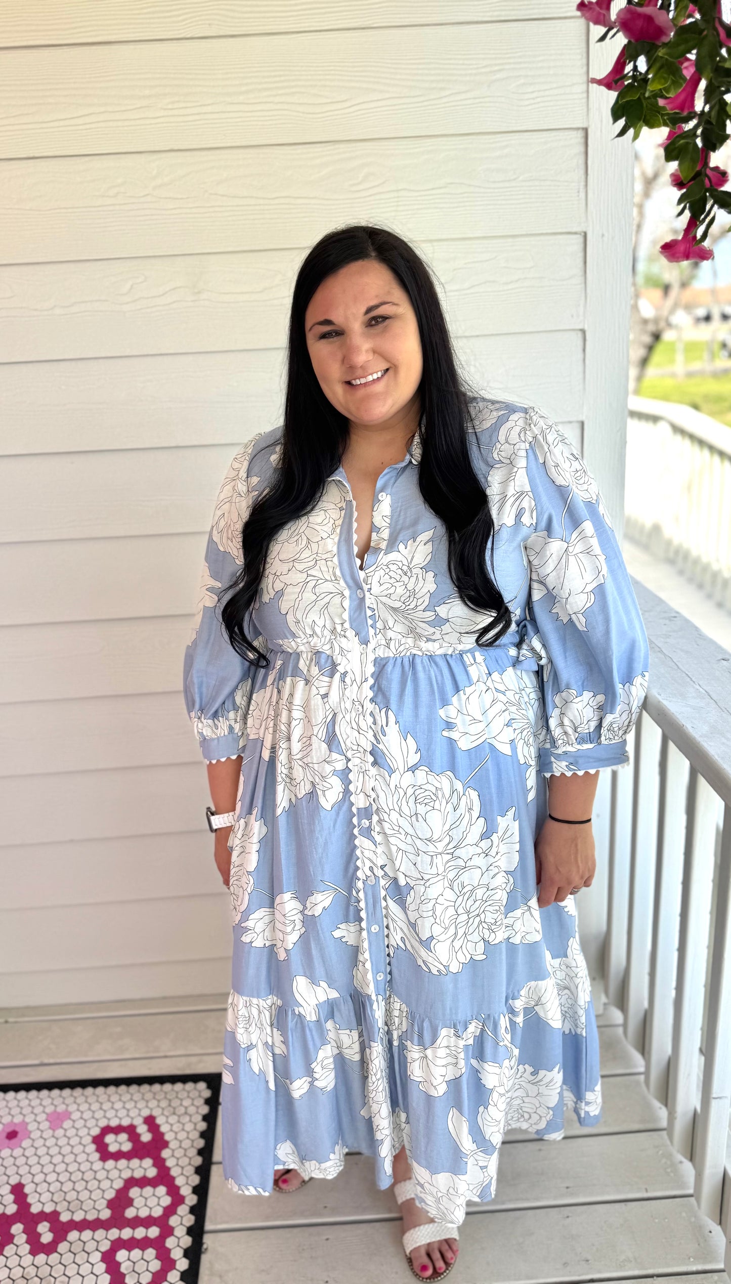Blue Floral Midi Dress - Plus