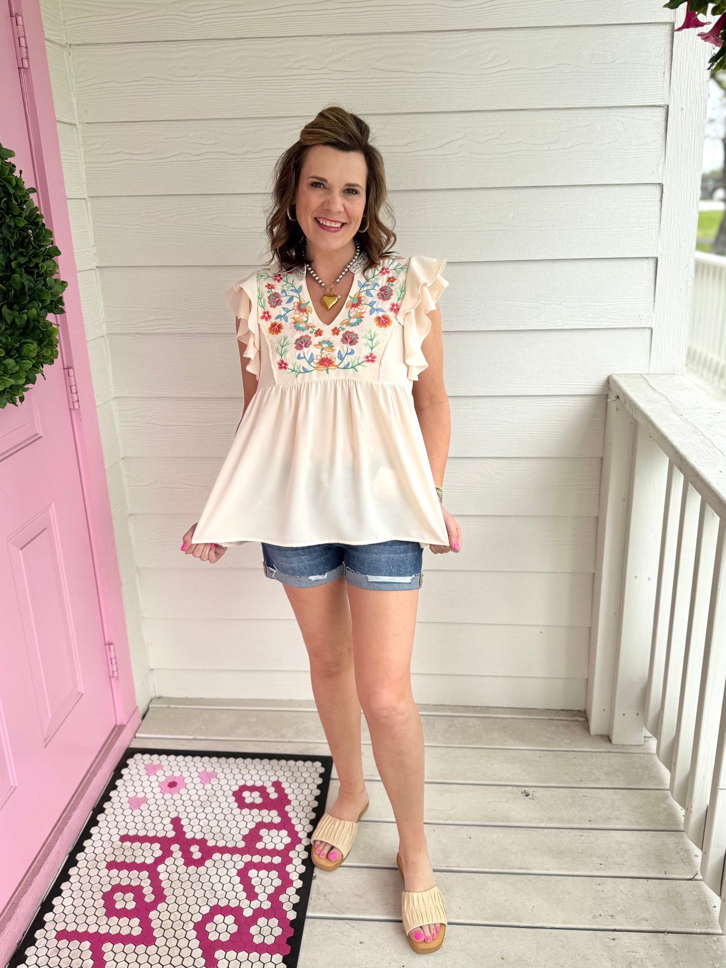 Cream Embroidered Top