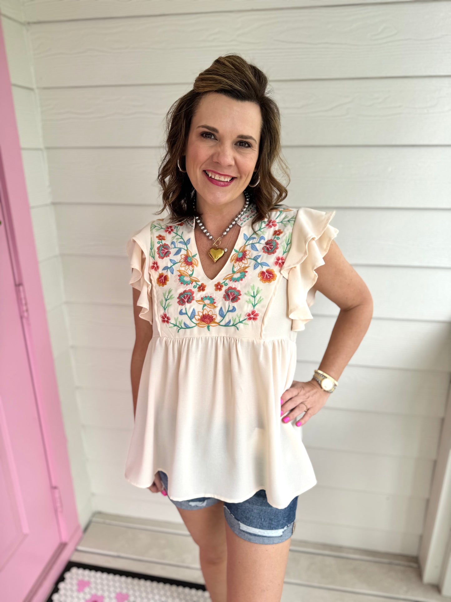 Cream Embroidered Top